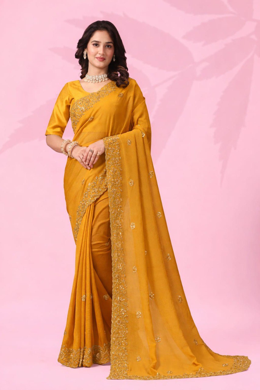 Yellow Art Silk Saree with Sequins Work