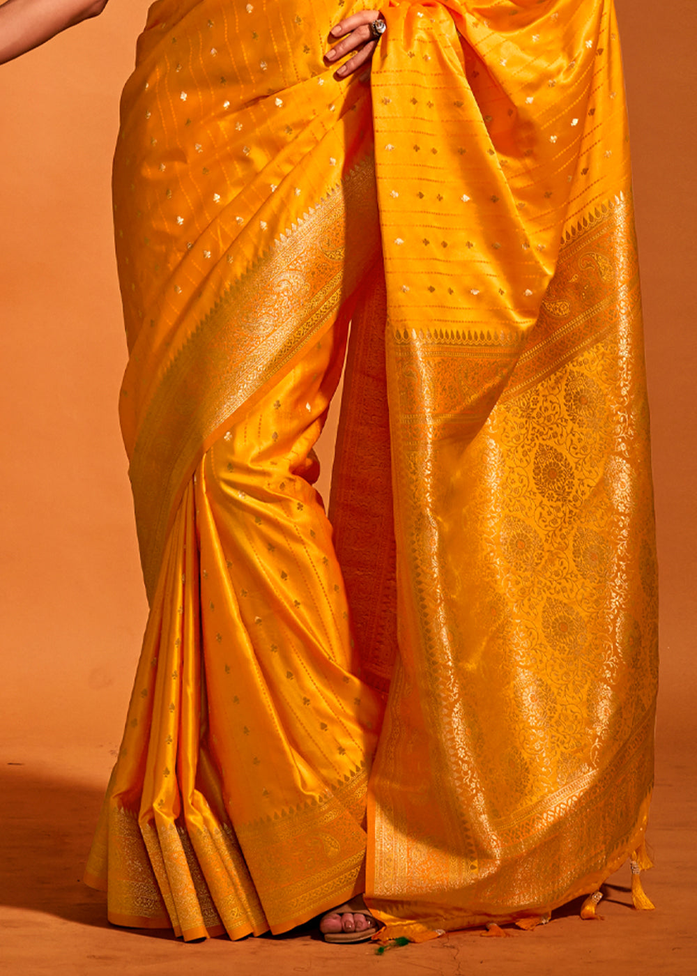 Yellow Designer Satin Silk Saree with Blouse Piece