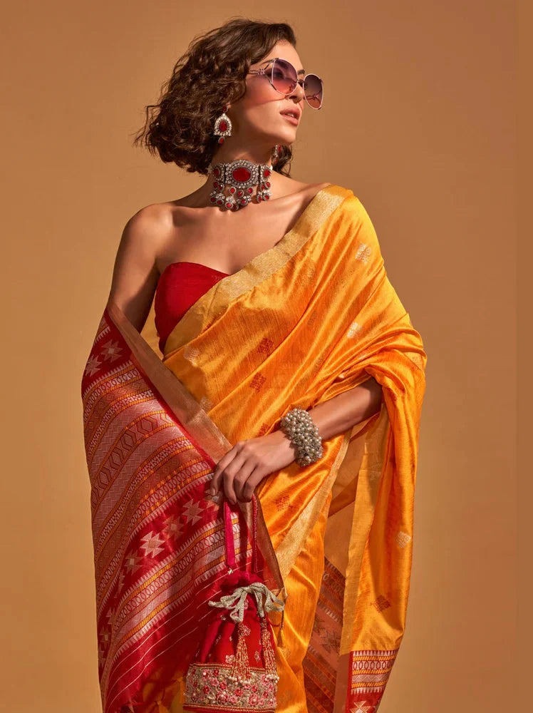 Yellow Elegant Banarasi Blended Silk Saree with Intricate Timeless Design – Ideal for Grand Occasions