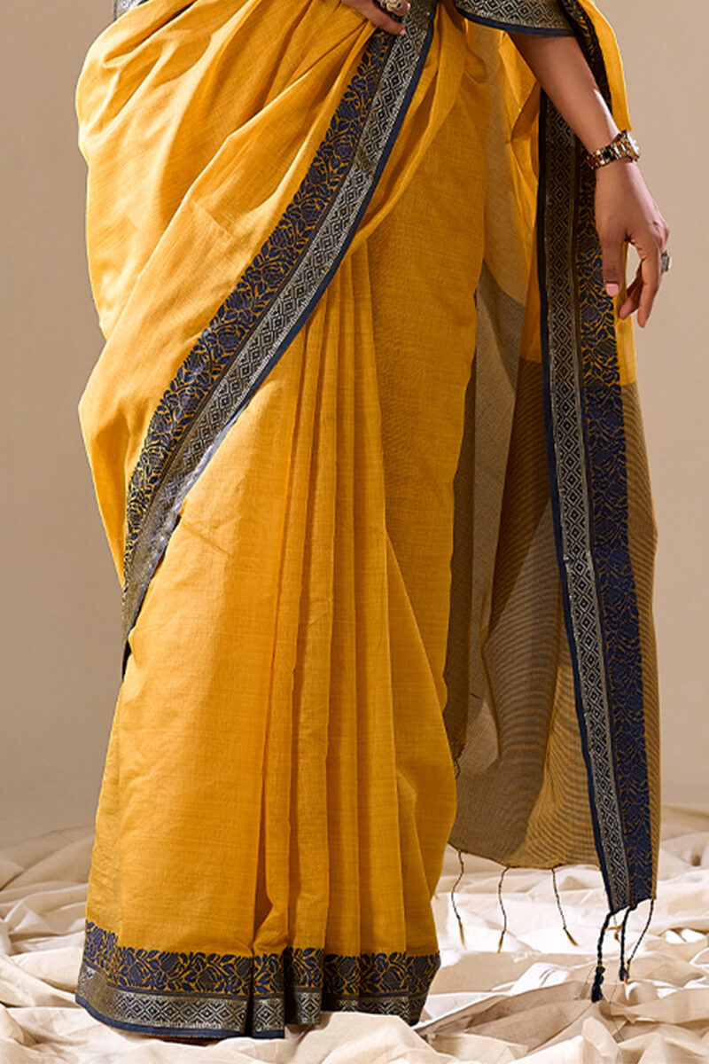 Yellow Elegant Banarasi Silk Blend Saree with Zari Woven Border