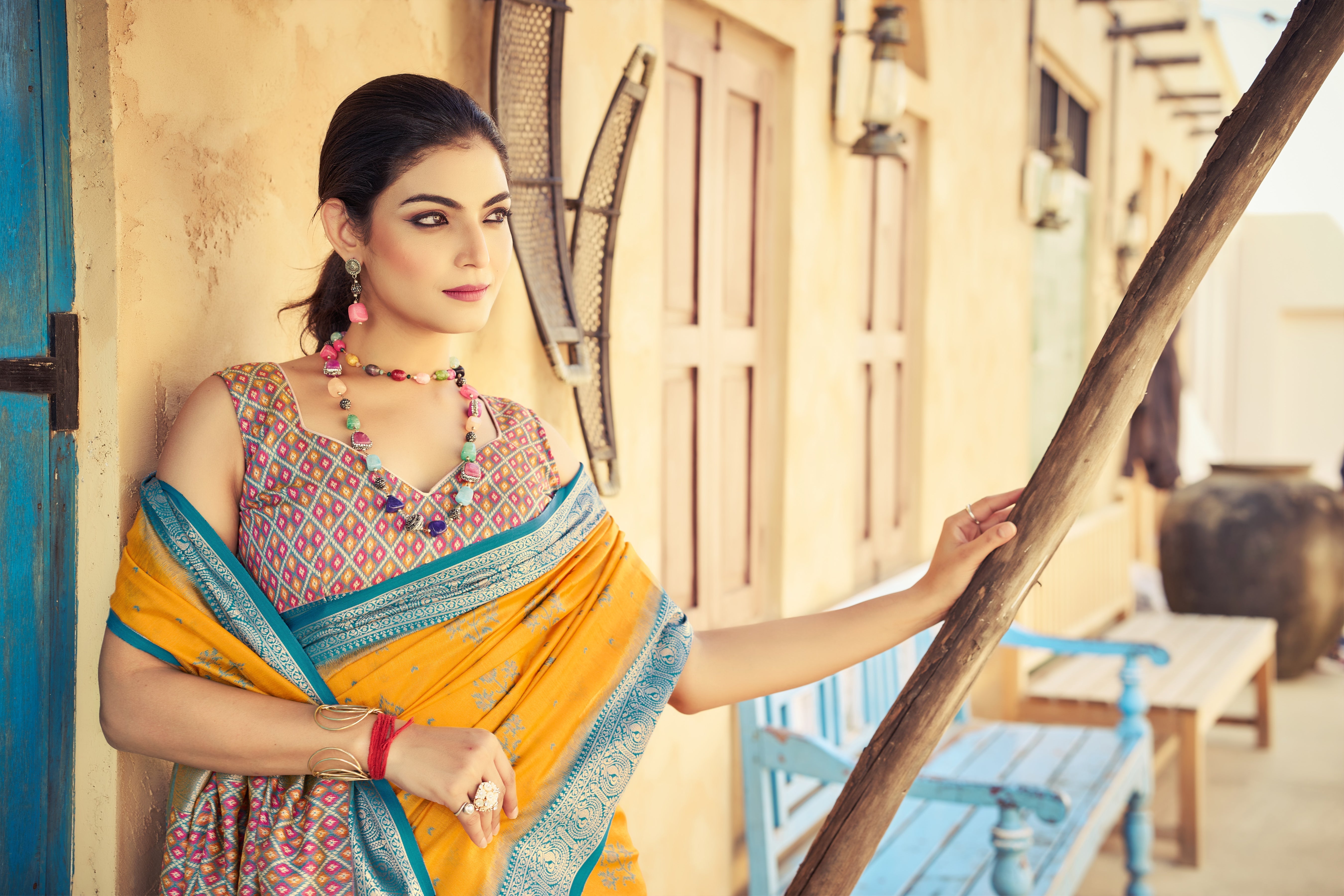 Yellow Elegant Banarasi Silk Blend Saree with Zari Woven Design