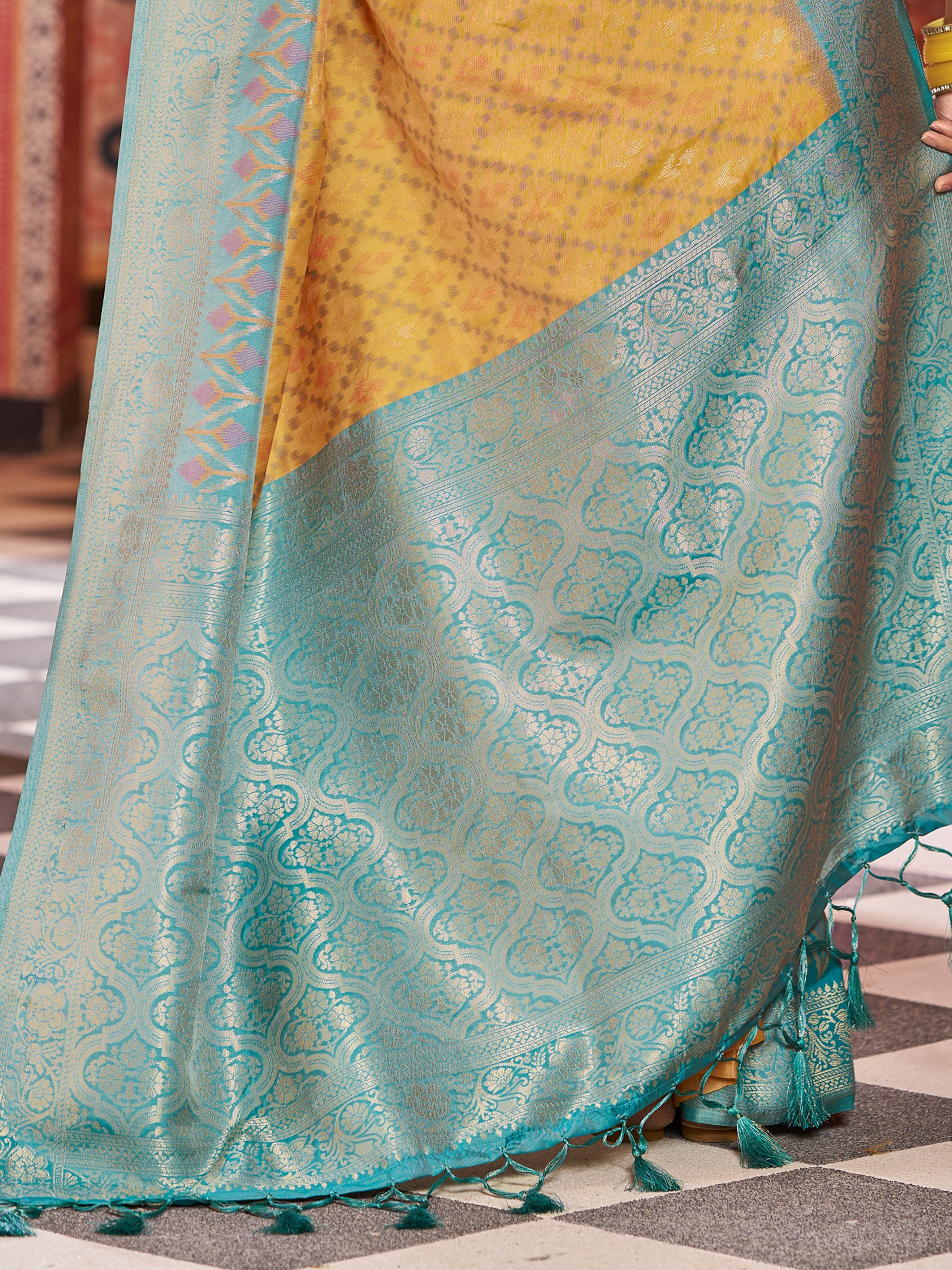 Yellow Elegant Banarasi Tissue Silk Saree with Zari Woven Design