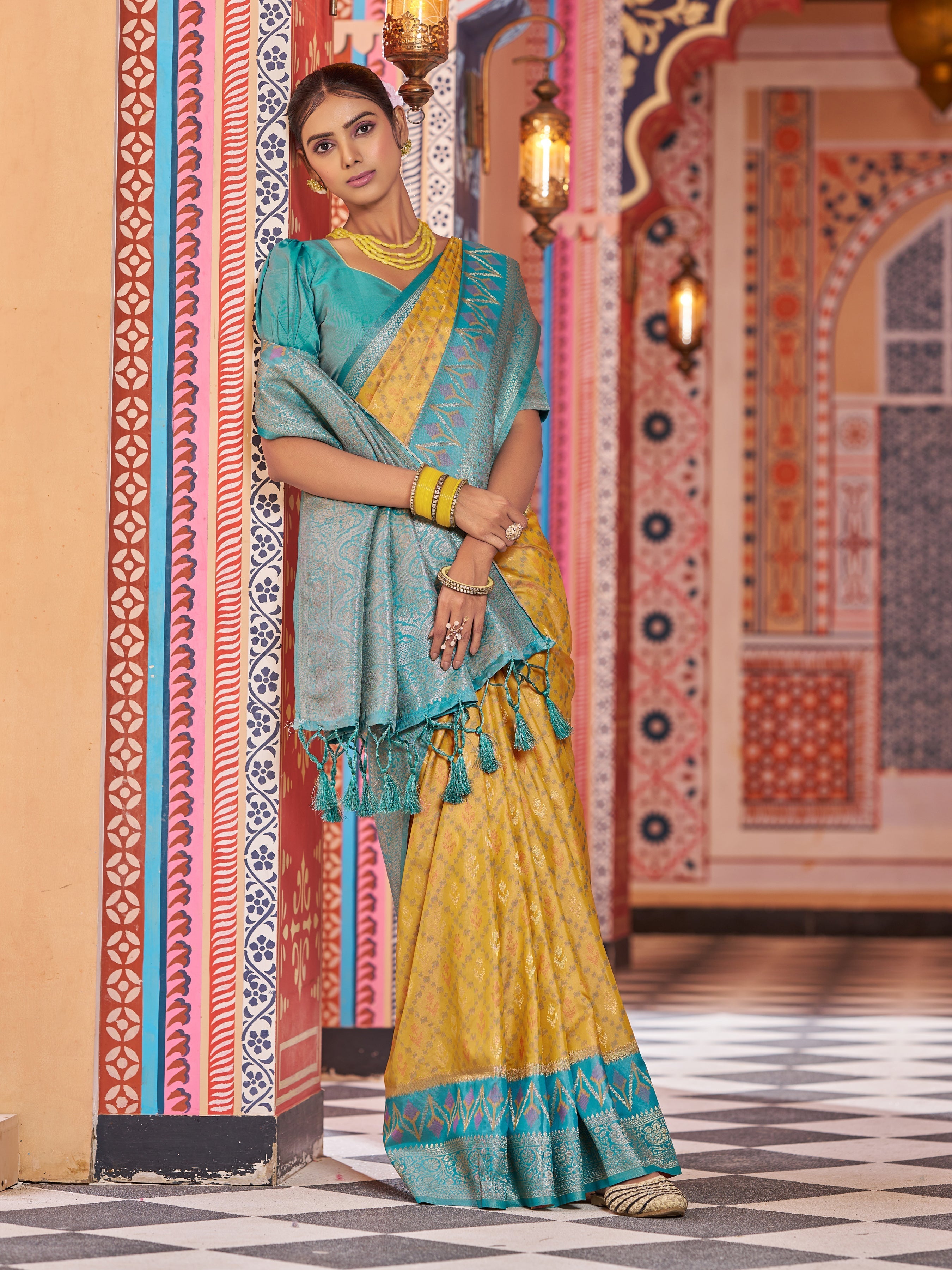 Yellow Elegant Banarasi Tissue Silk Saree with Zari Woven Design