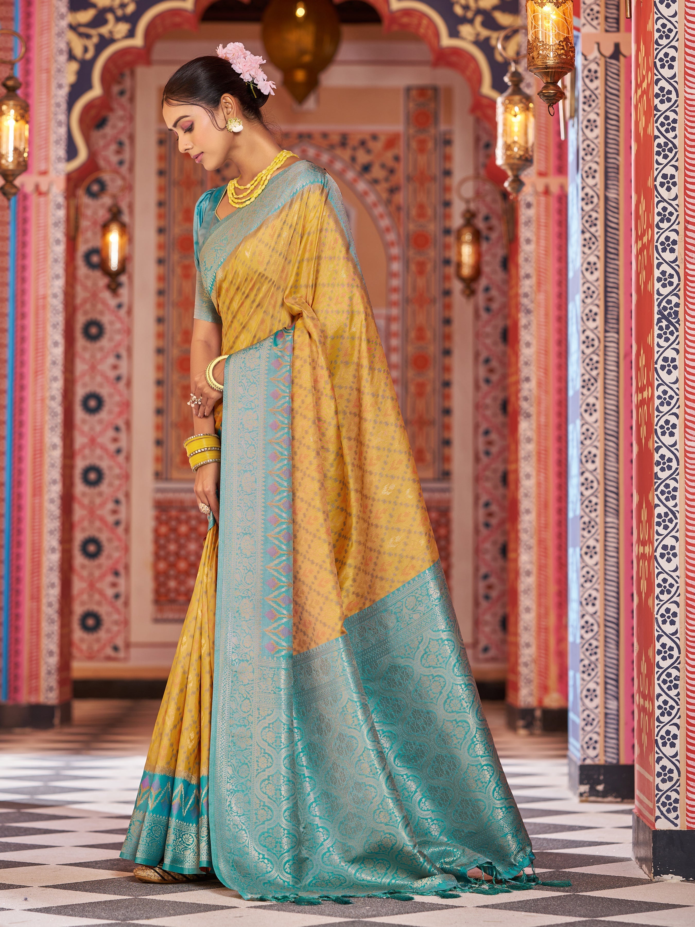 Yellow Elegant Banarasi Tissue Silk Saree with Zari Woven Design