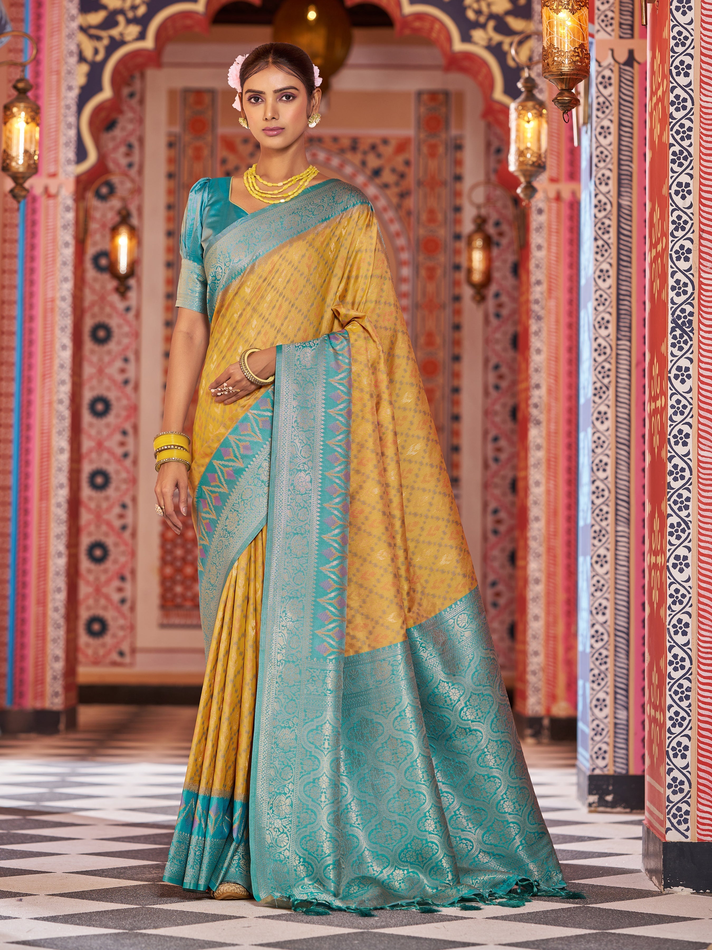 Yellow Elegant Banarasi Tissue Silk Saree with Zari Woven Design