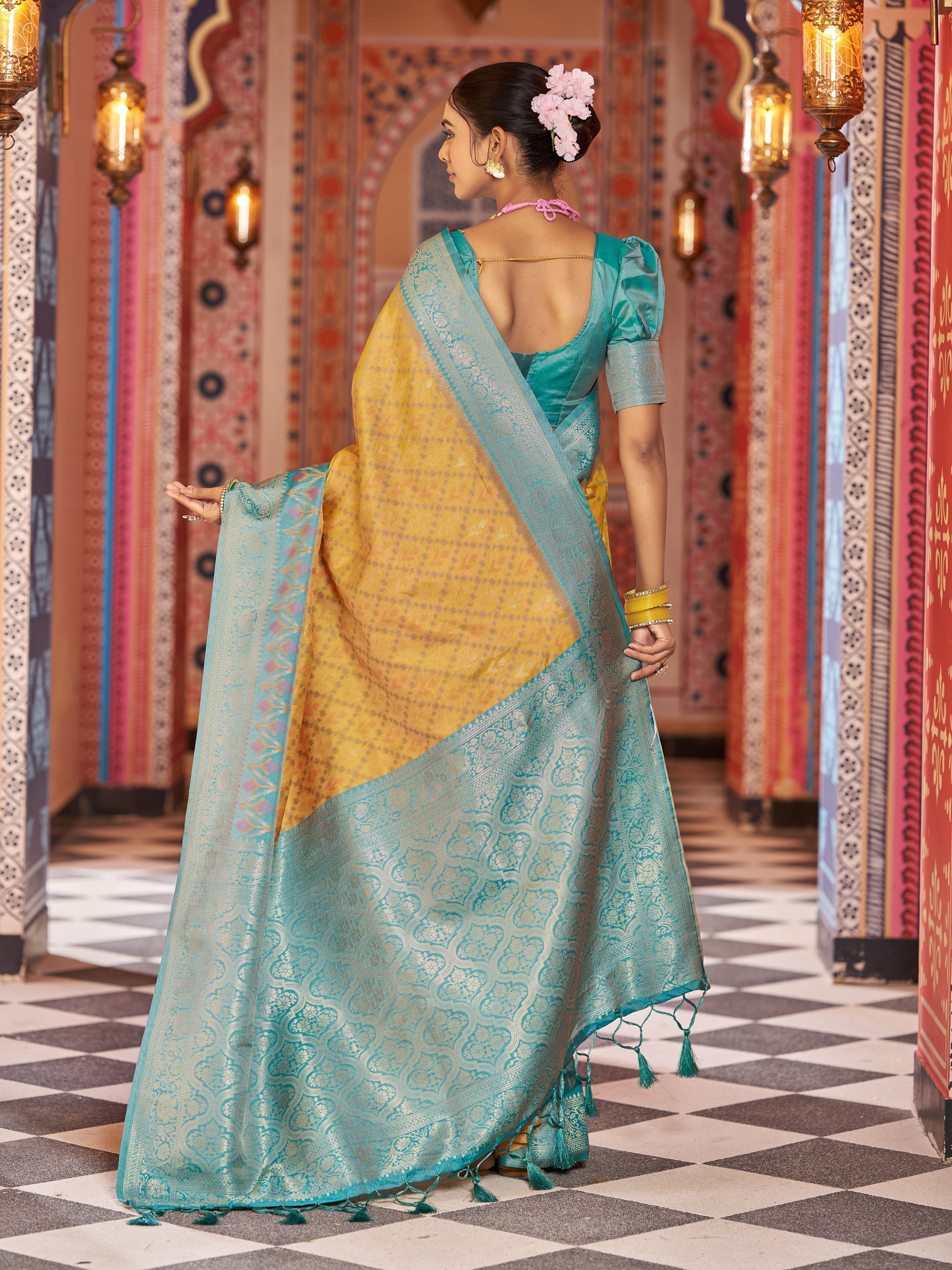 Yellow Elegant Banarasi Tissue Silk Saree with Zari Woven Design