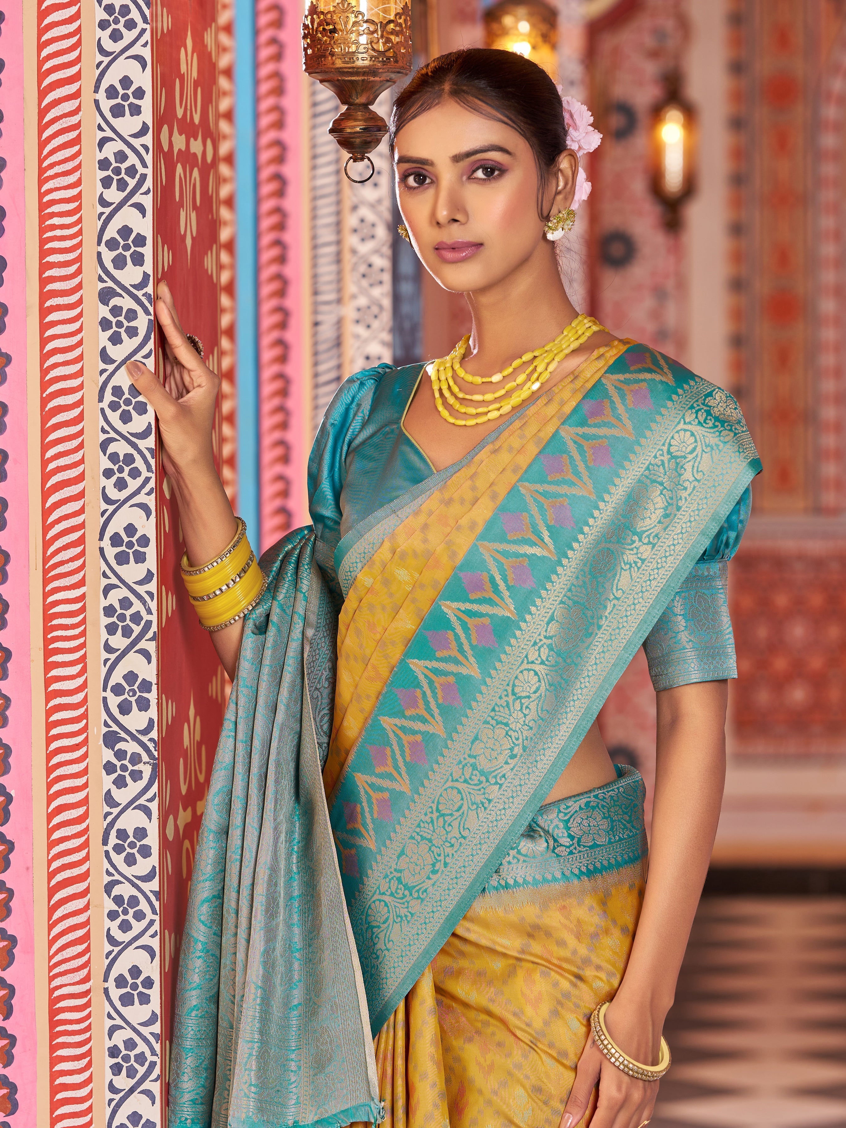 Yellow Elegant Banarasi Tissue Silk Saree with Zari Woven Design