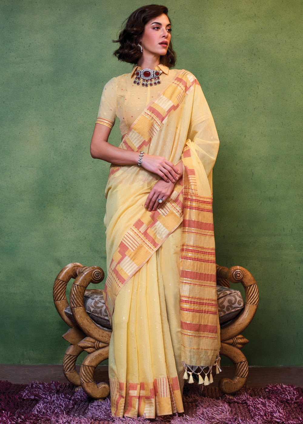 Yellow Elegant Cotton Silk Blended Saree – Graceful & Lustrous Drape