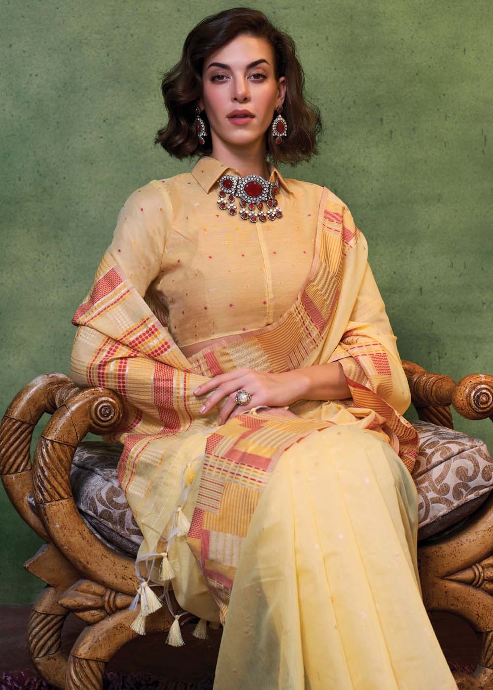 Yellow Elegant Cotton Silk Blended Saree – Graceful & Lustrous Drape