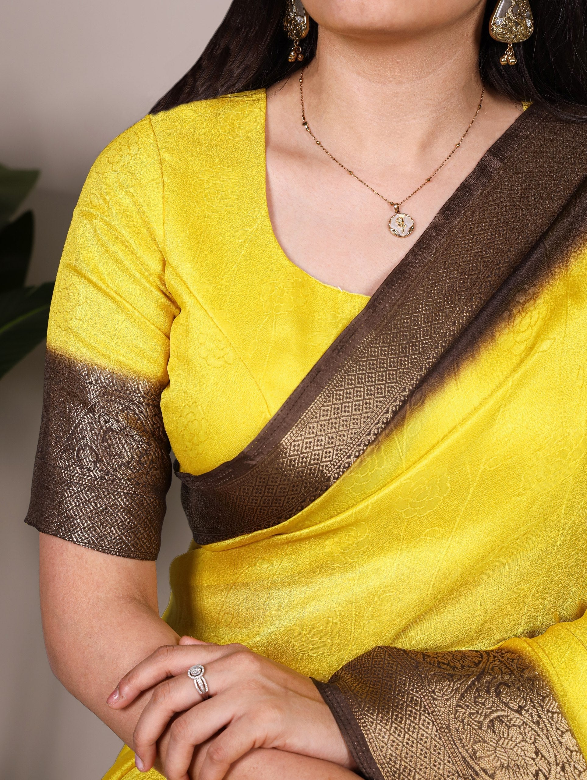 Yellow Elegant Marsh Mello Zari Weaving Saree with Matching Unstitched Blouse – Traditional Festive & Wedding Wear
