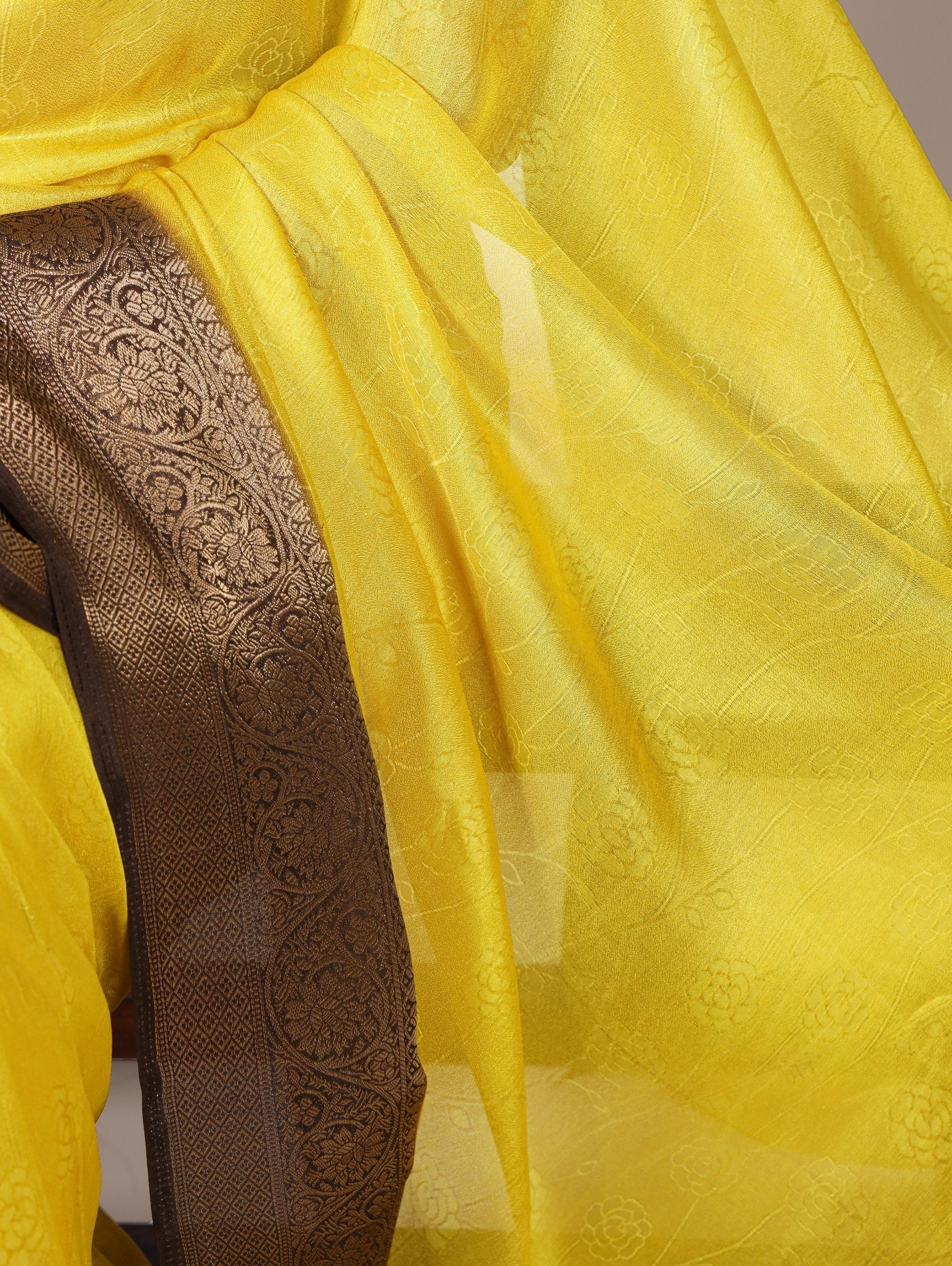 Yellow Elegant Marsh Mello Zari Weaving Saree with Matching Unstitched Blouse – Traditional Festive & Wedding Wear