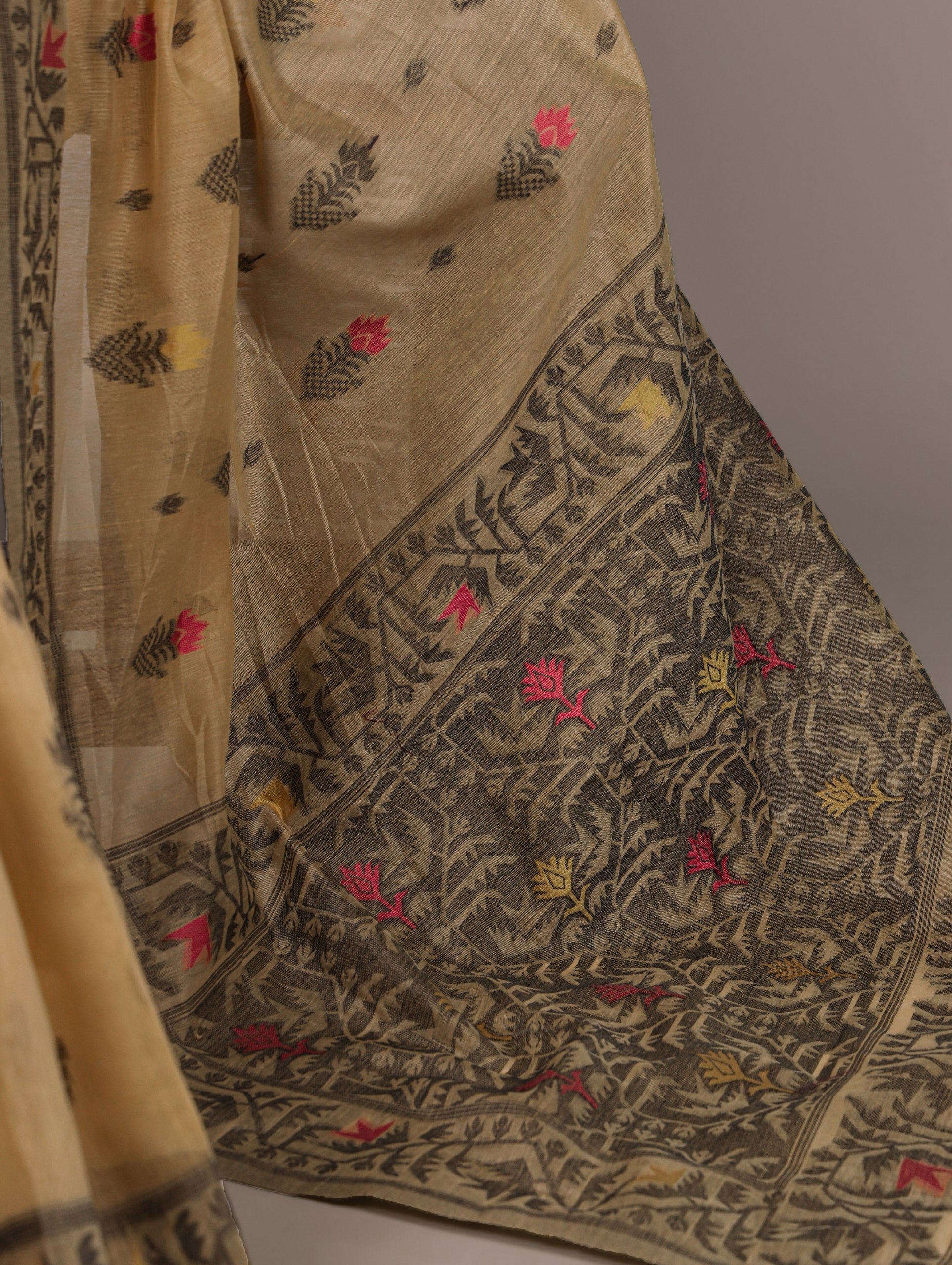 Yellow Elegant Poly Cotton Thread-Weaving Saree with Matching Unstitched Blouse – Lightweight Traditional Daily & Festive Wear