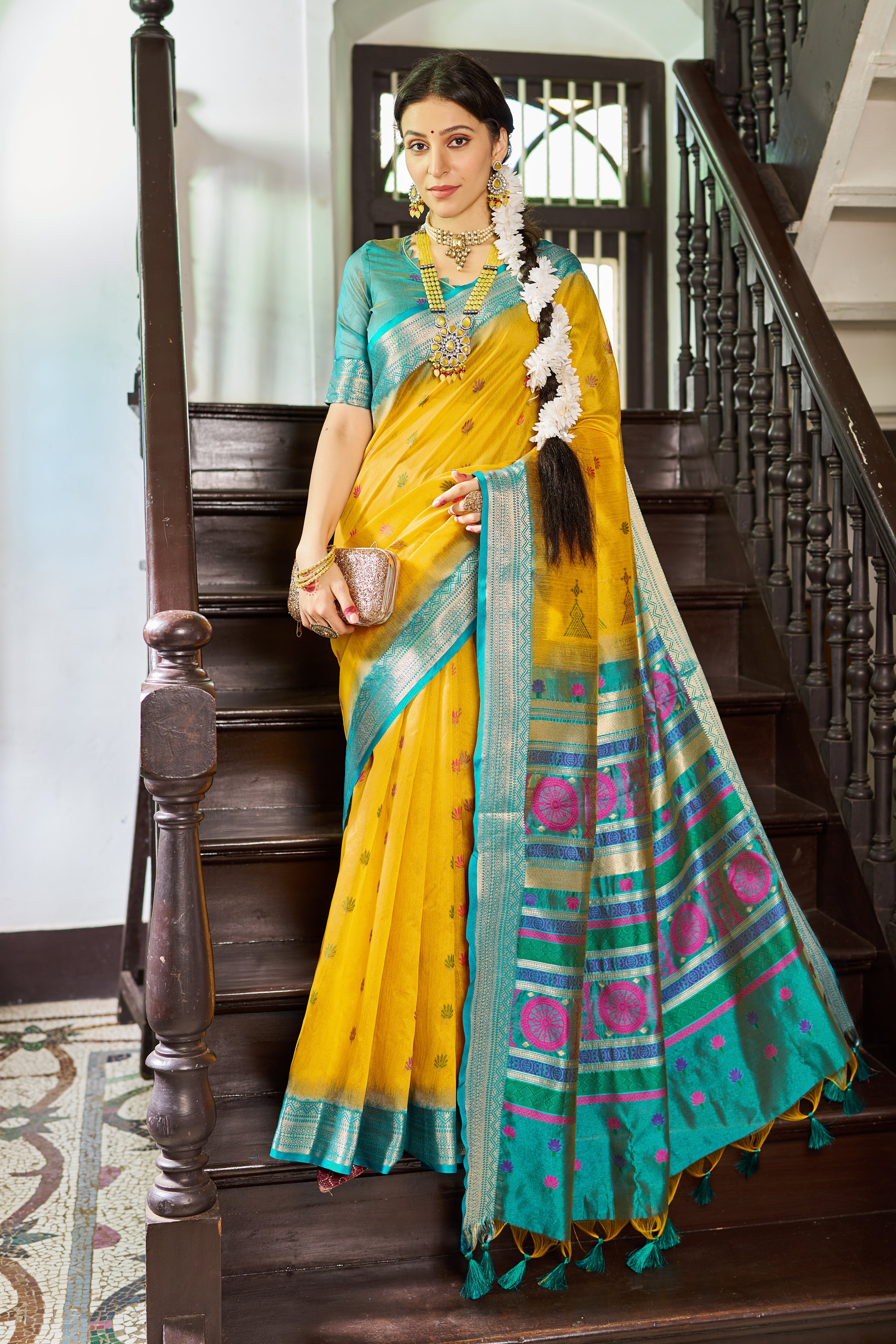 Yellow Elegant Slub Lilan Saree – Luxurious Semi Tussar Silk