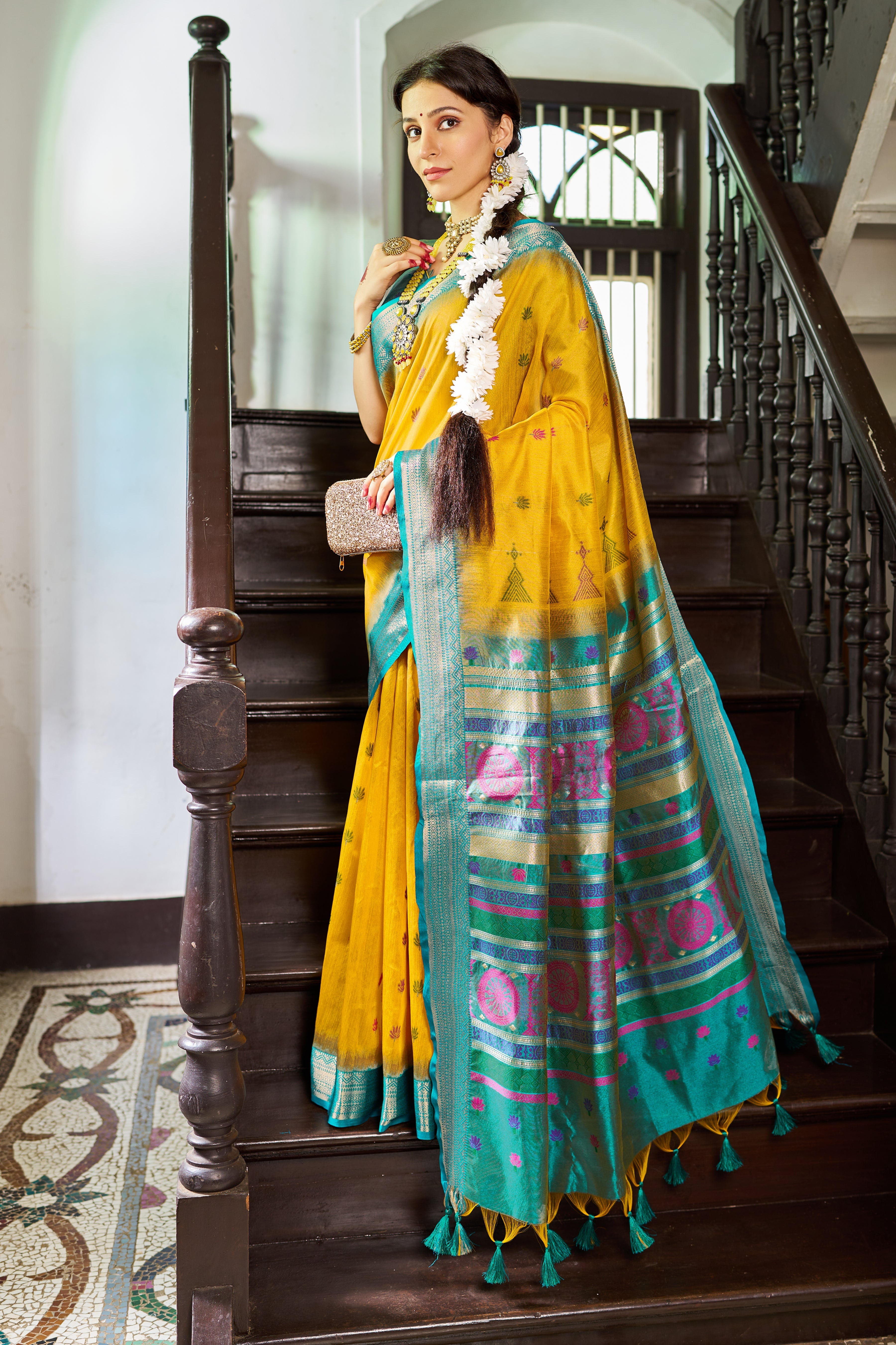 Yellow Elegant Slub Lilan Saree – Luxurious Semi Tussar Silk
