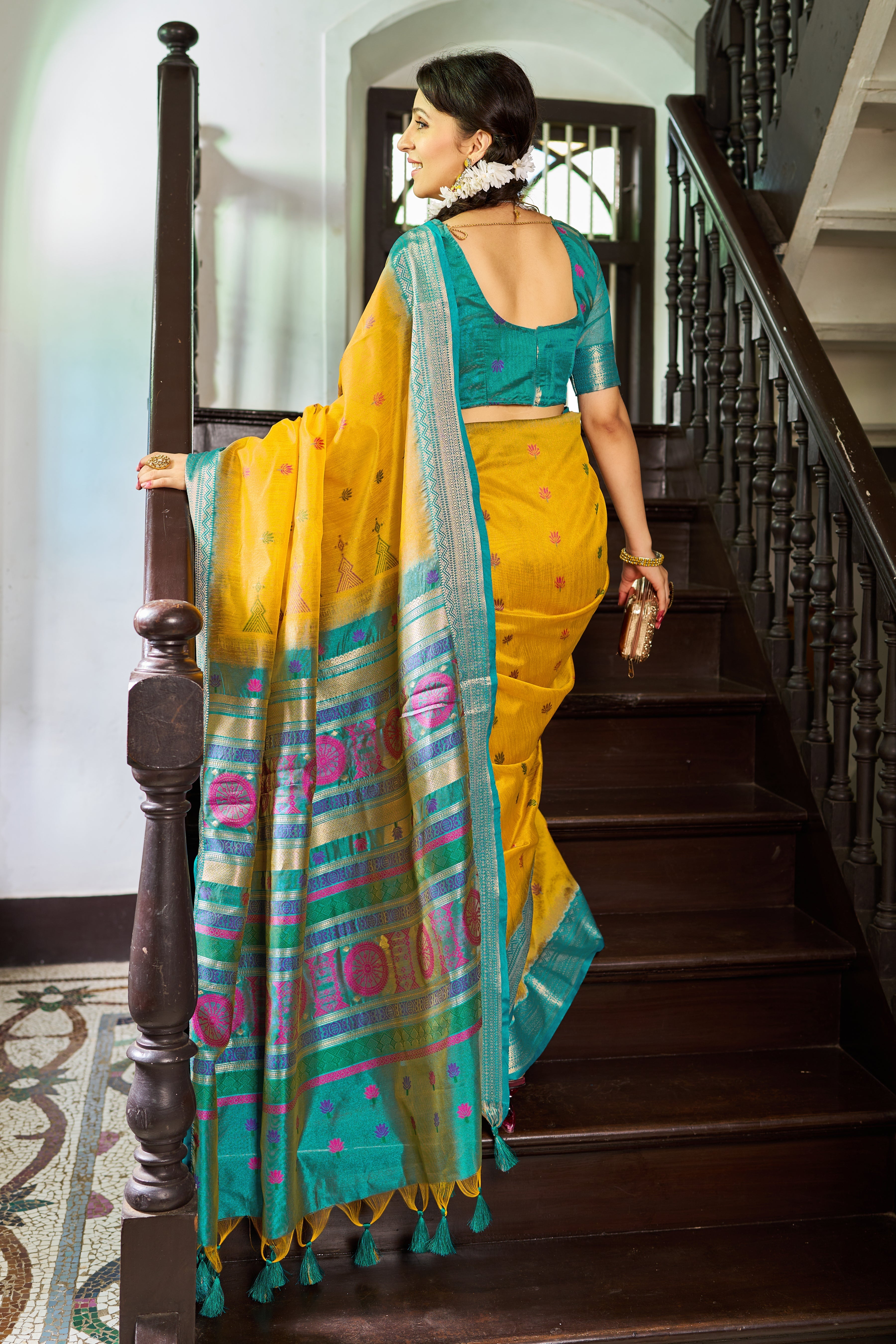 Yellow Elegant Slub Lilan Saree – Luxurious Semi Tussar Silk