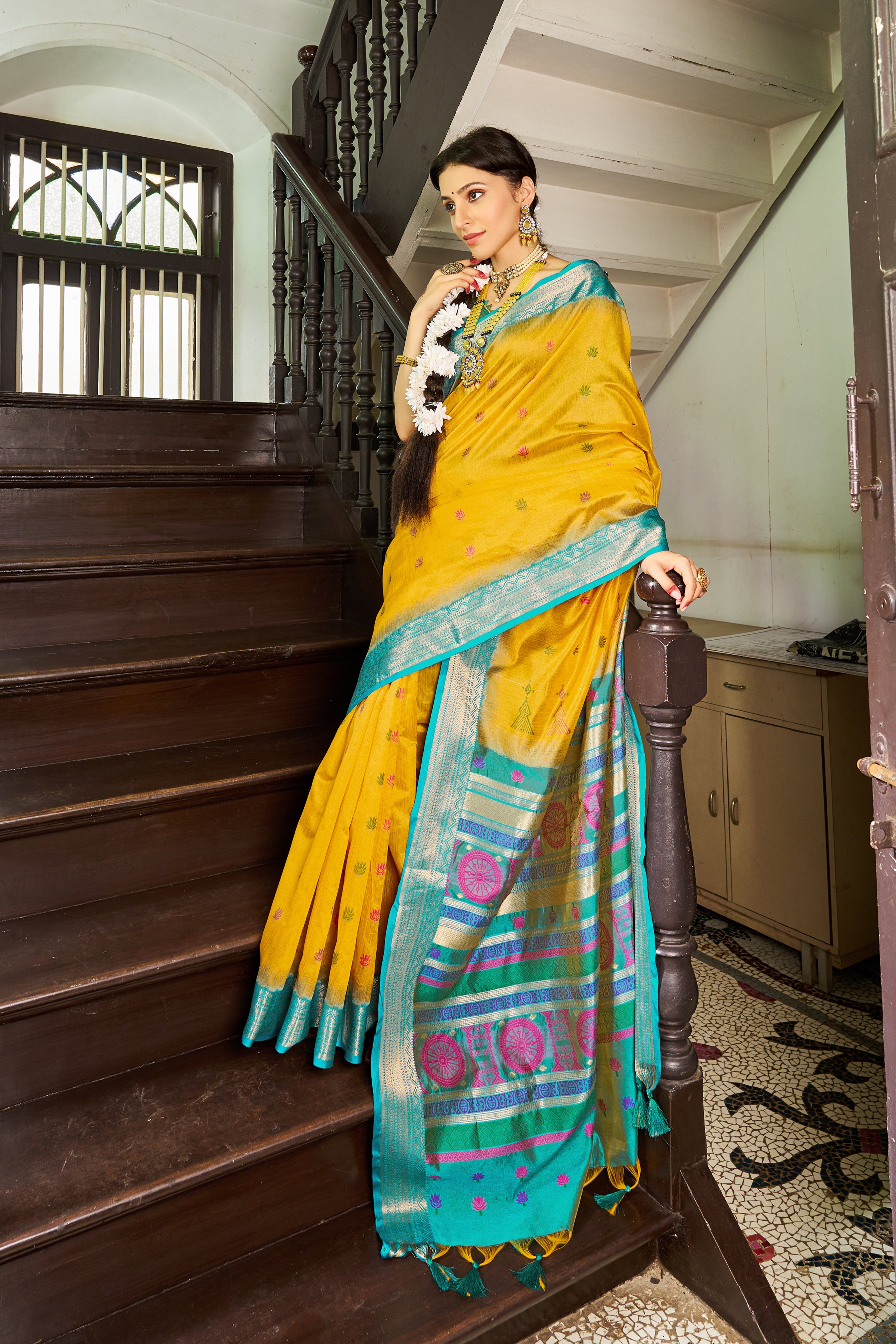 Yellow Elegant Slub Lilan Saree – Luxurious Semi Tussar Silk