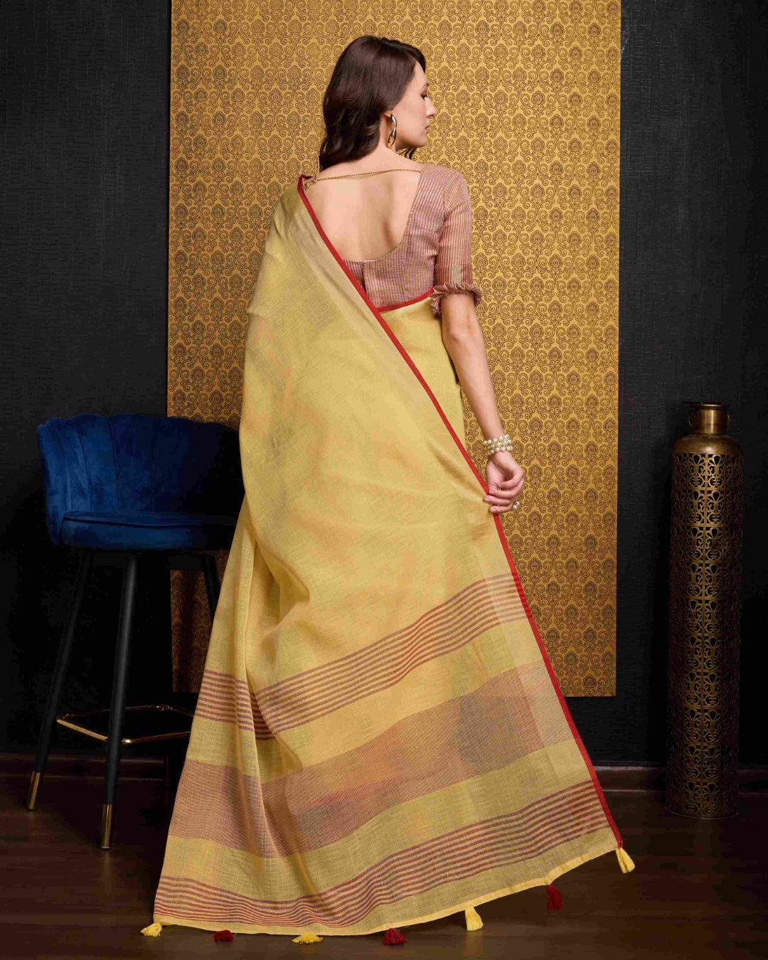 Yellow Elegant Solid Saree with Zari Border – Timeless Grace