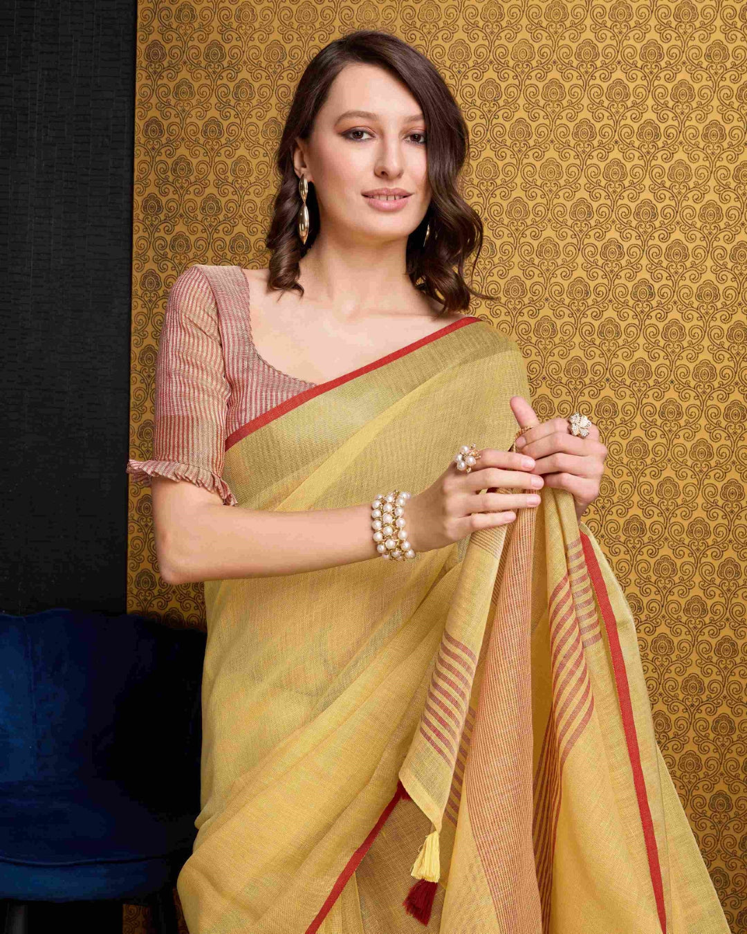 Yellow Elegant Solid Saree with Zari Border – Timeless Grace
