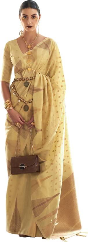Yellow Embroidered Banarasi Tissue Saree with Tassels