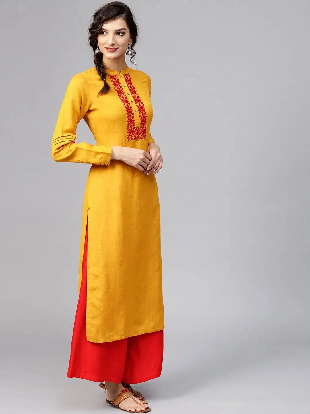 Anouk Yellow Embroidered Rayon Kurta