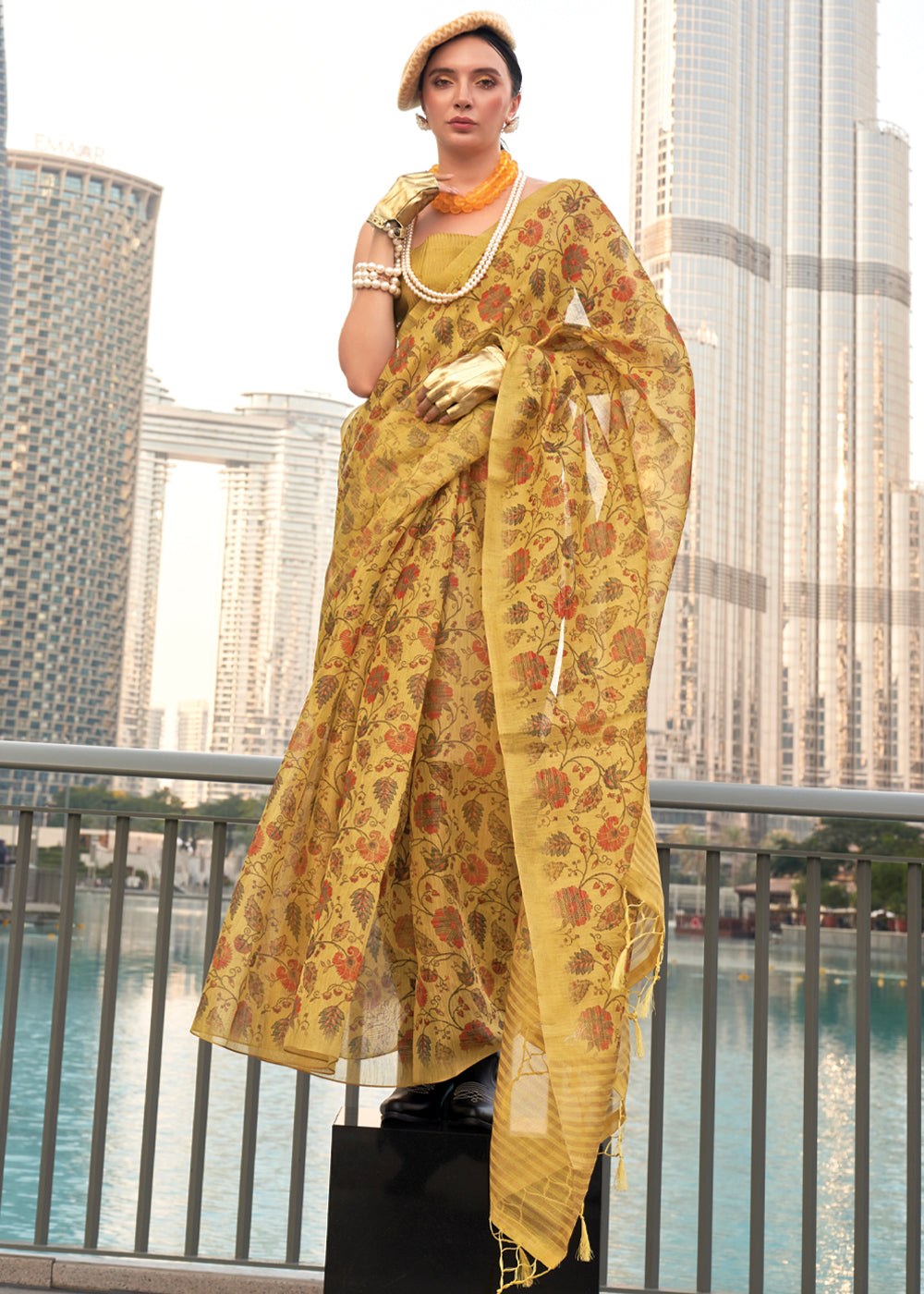 Yellow Exquisite Blended Tissue Silk Saree with Blouse Piece