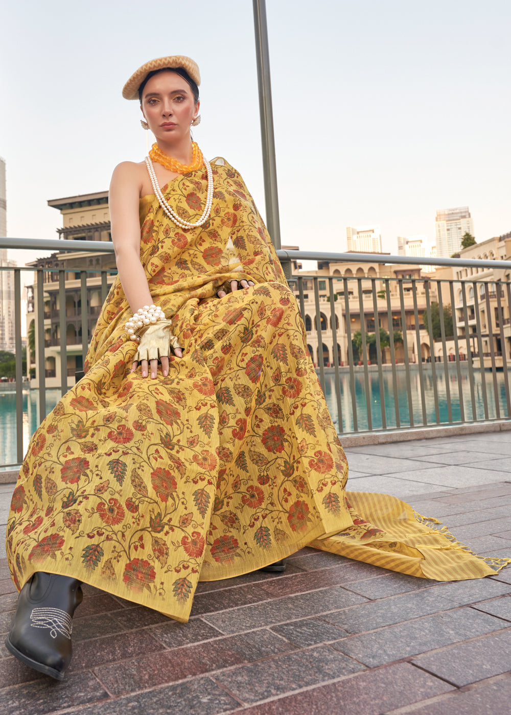 Yellow Exquisite Blended Tissue Silk Saree with Blouse Piece