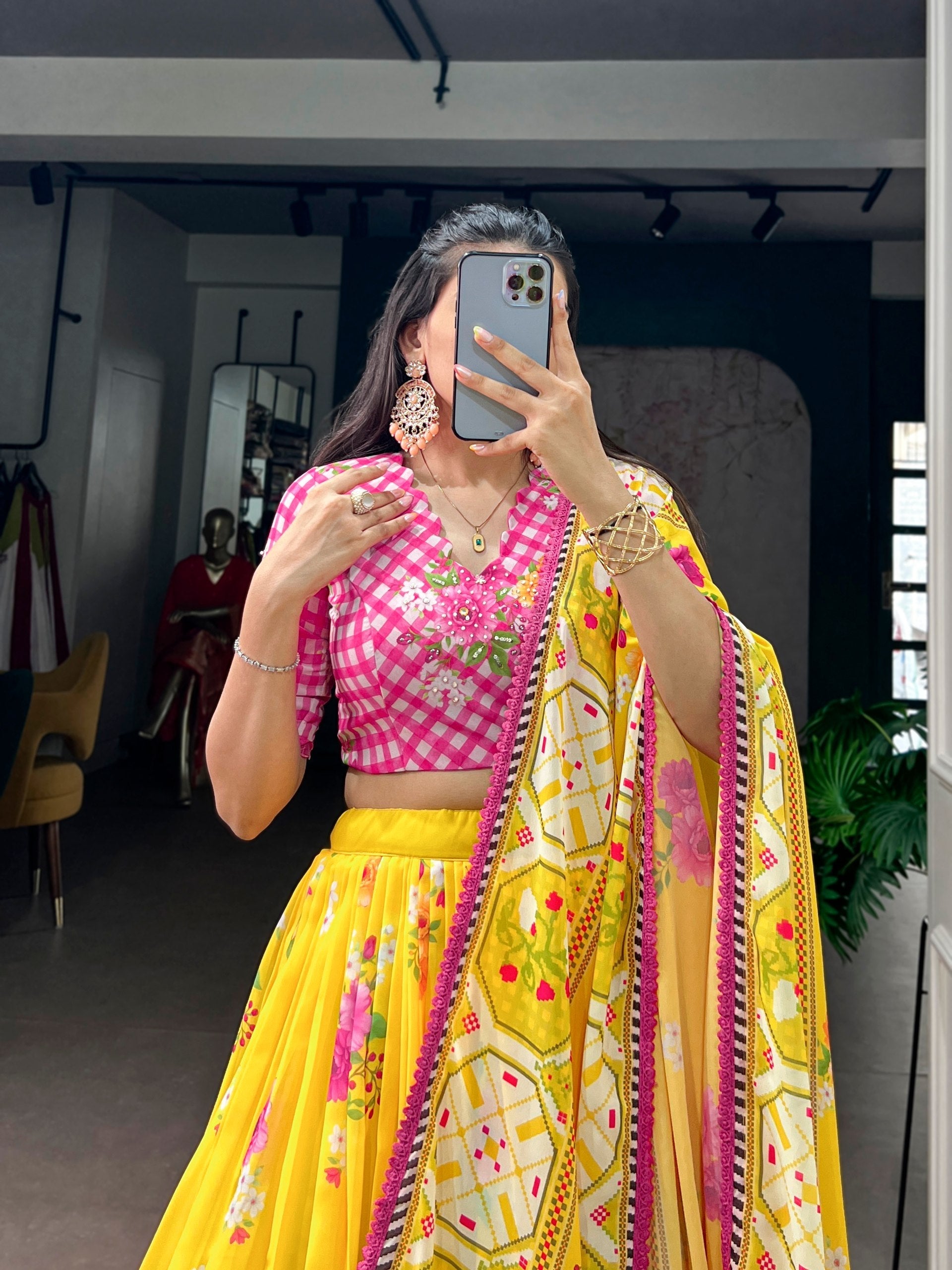 Yellow Floral Georgette Lehenga Choli