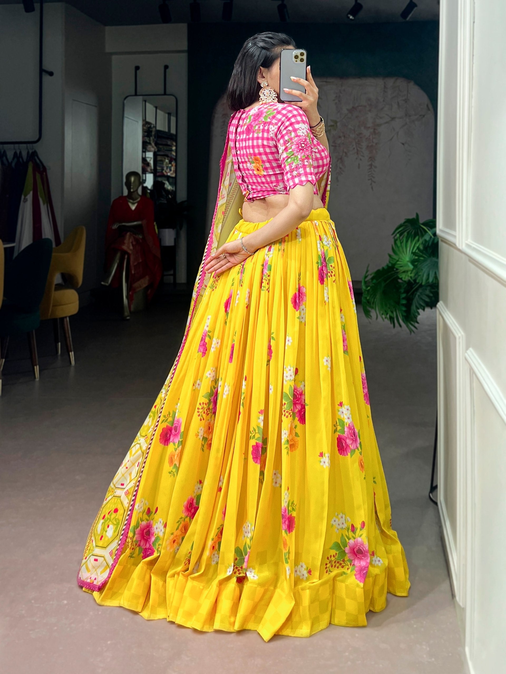 Yellow Floral Georgette Lehenga Choli