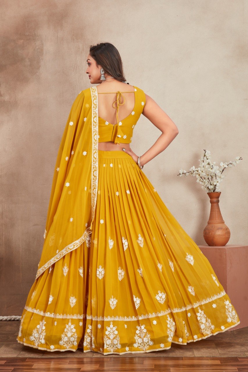 Yellow Georgette Embroidered Lehenga