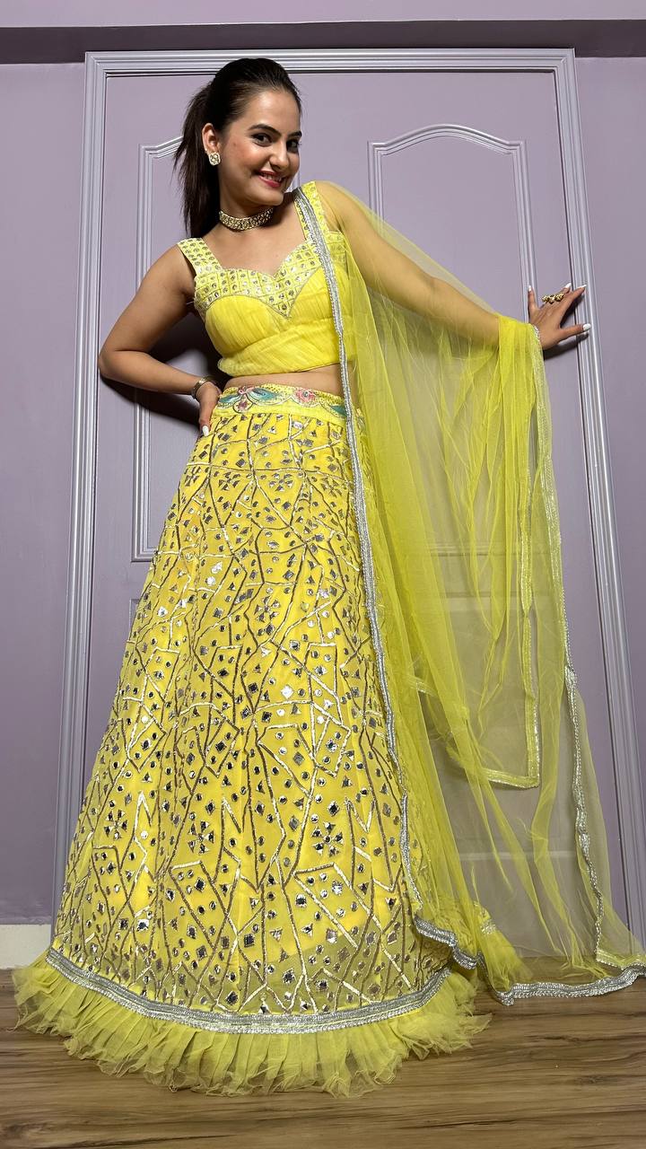 Yellow Gorgeous Georgette Lehenga Set with Zari & Foil Work