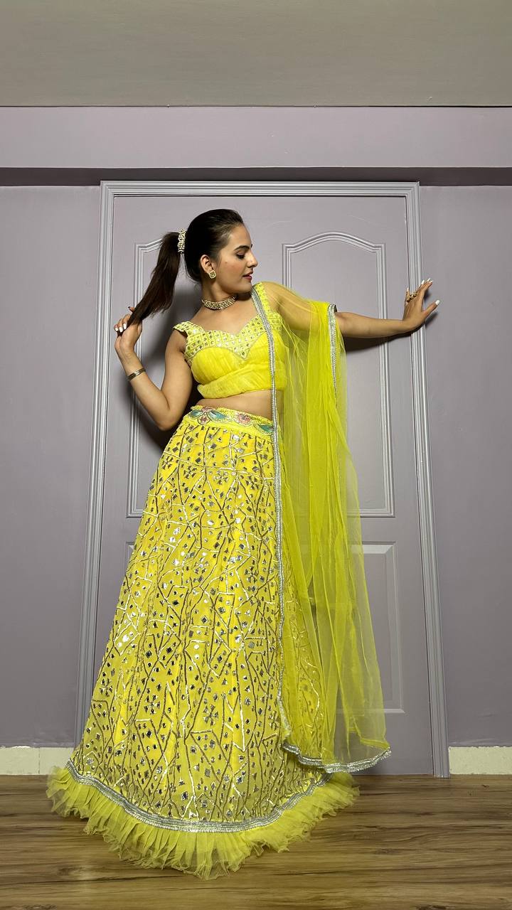 Yellow Gorgeous Georgette Lehenga Set with Zari & Foil Work