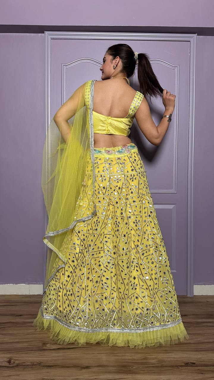 Yellow Gorgeous Georgette Lehenga Set with Zari & Foil Work