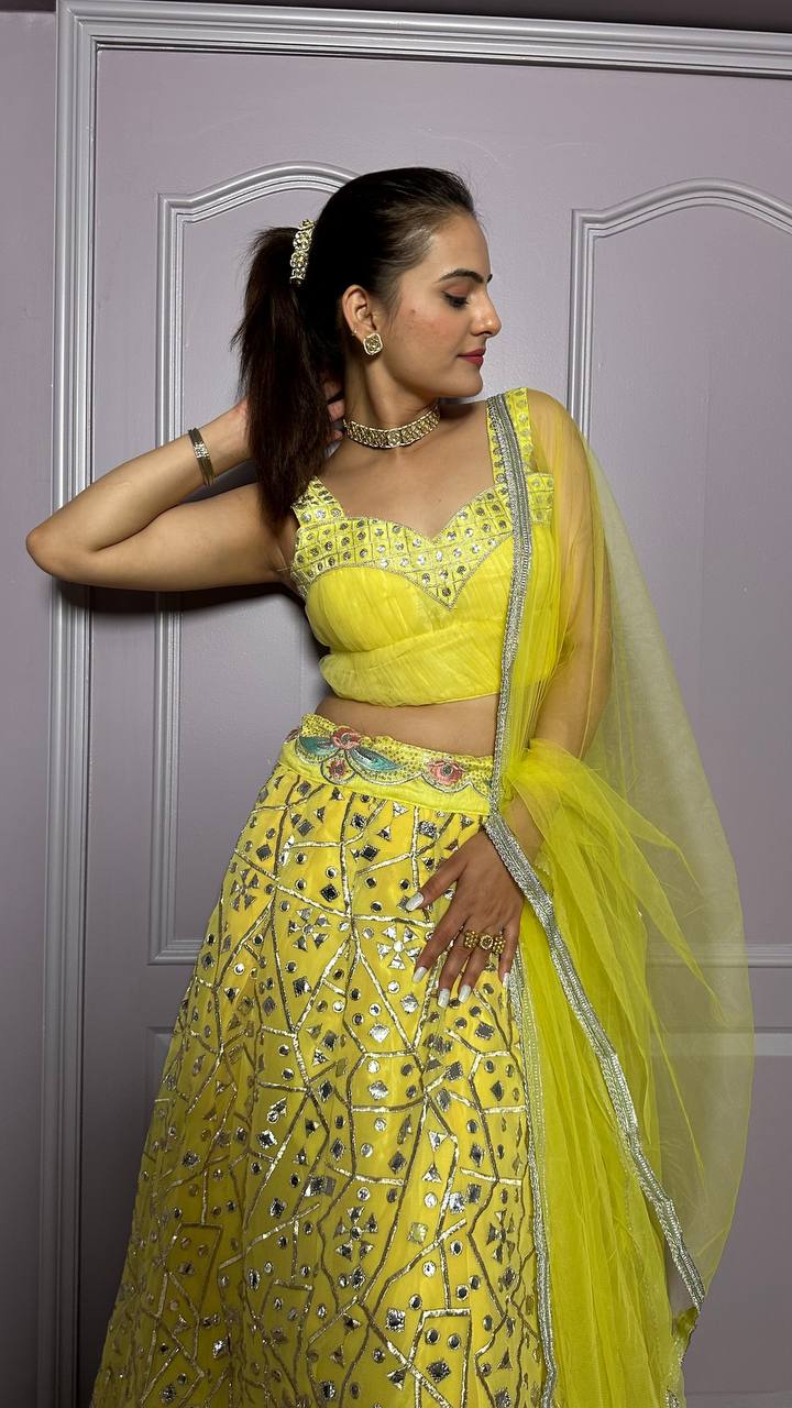Yellow Gorgeous Georgette Lehenga Set with Zari & Foil Work
