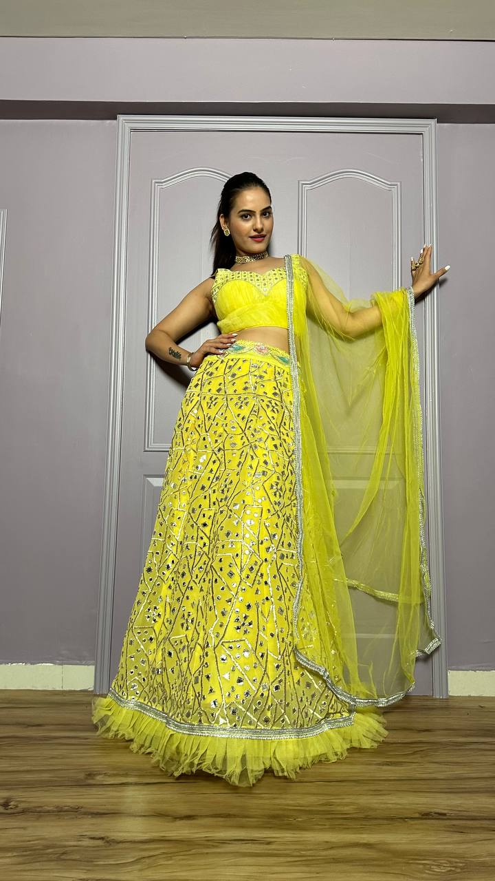 Yellow Gorgeous Georgette Lehenga Set with Zari & Foil Work