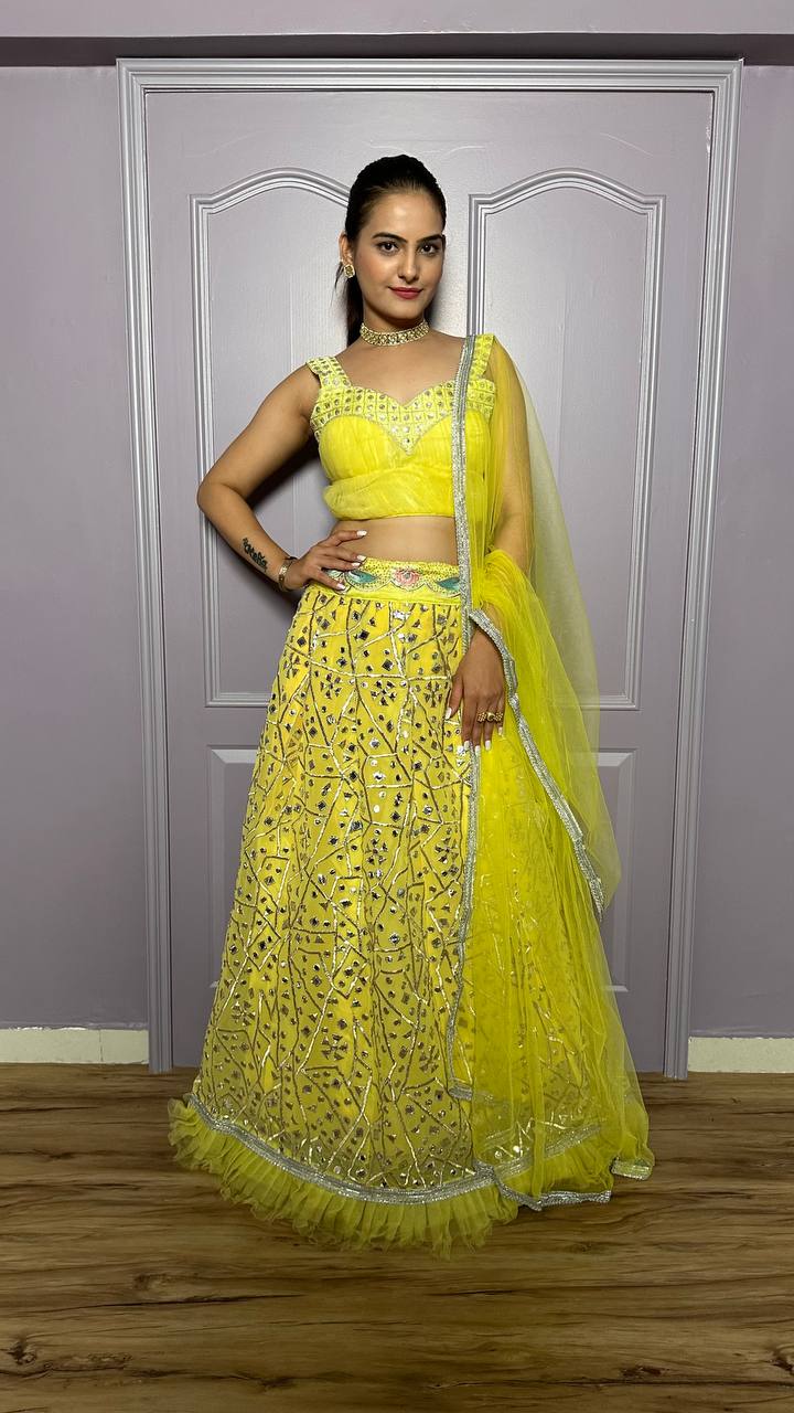 Yellow Gorgeous Georgette Lehenga Set with Zari & Foil Work