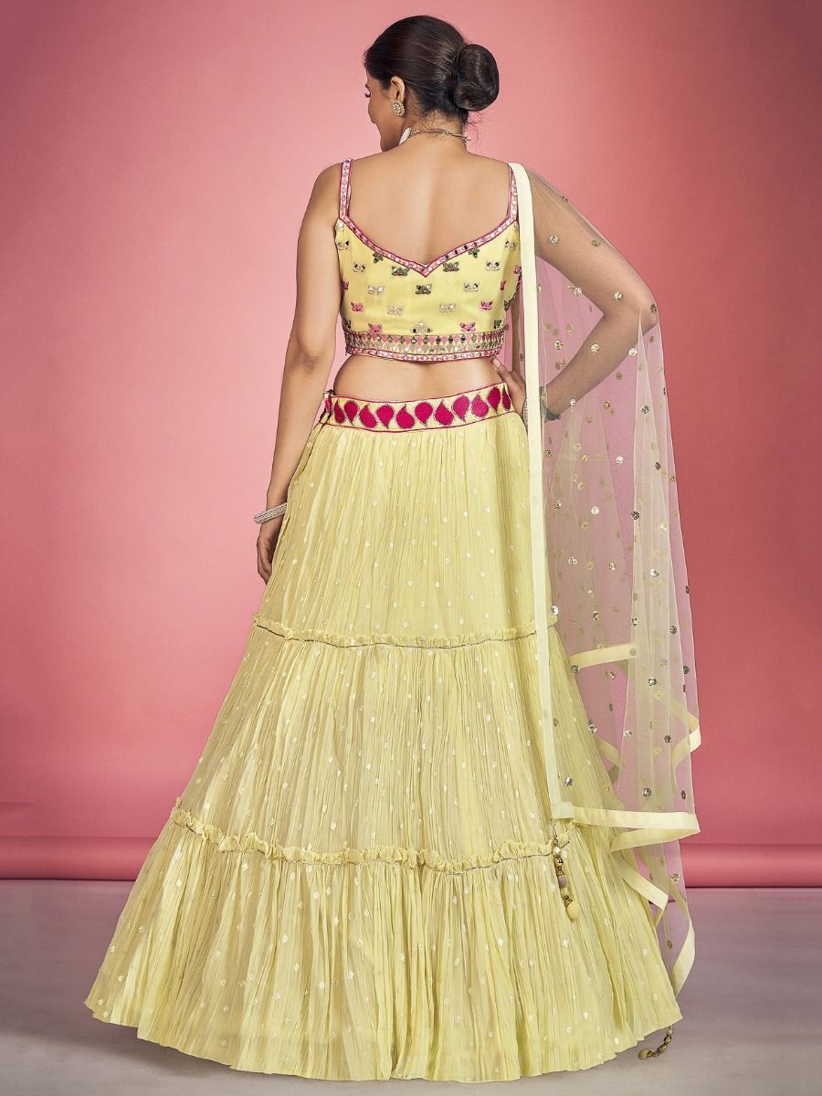 Yellow Pakistani Georgette Lehenga Choli For Indian Festivals & Weddings - Sequence Embroidery Work, Thread Embroidery Work, Mirror Work