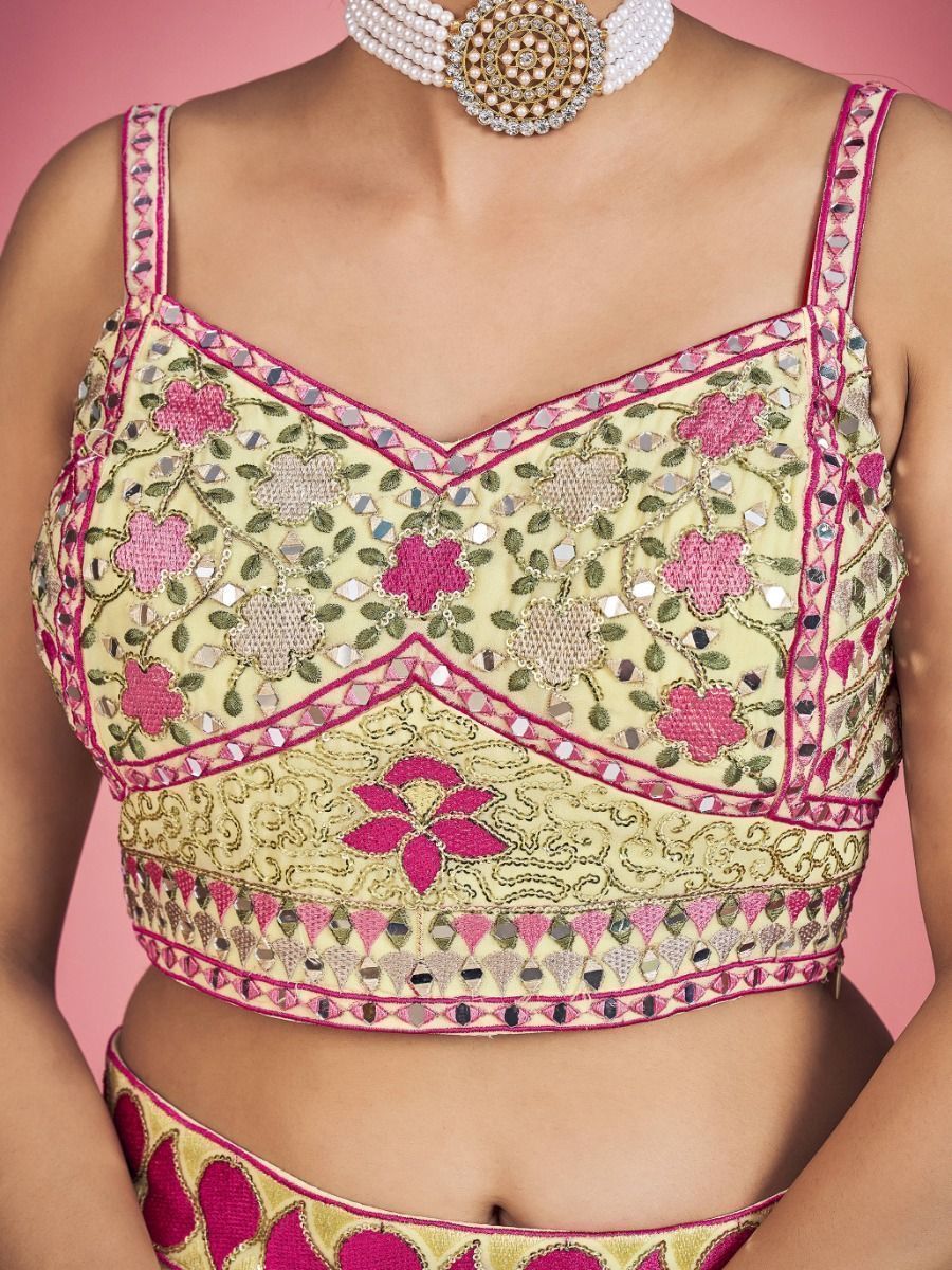 Yellow Pakistani Georgette Lehenga Choli For Indian Festivals & Weddings - Sequence Embroidery Work, Thread Embroidery Work, Mirror Work