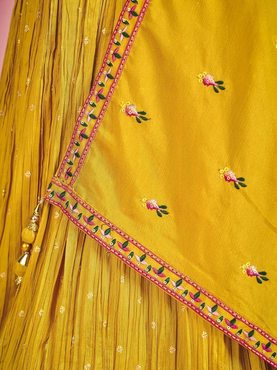 Yellow Pakistani Georgette Lehenga Choli For Indian Festivals & Weddings - Thread Embroidery Work, Mirror Work