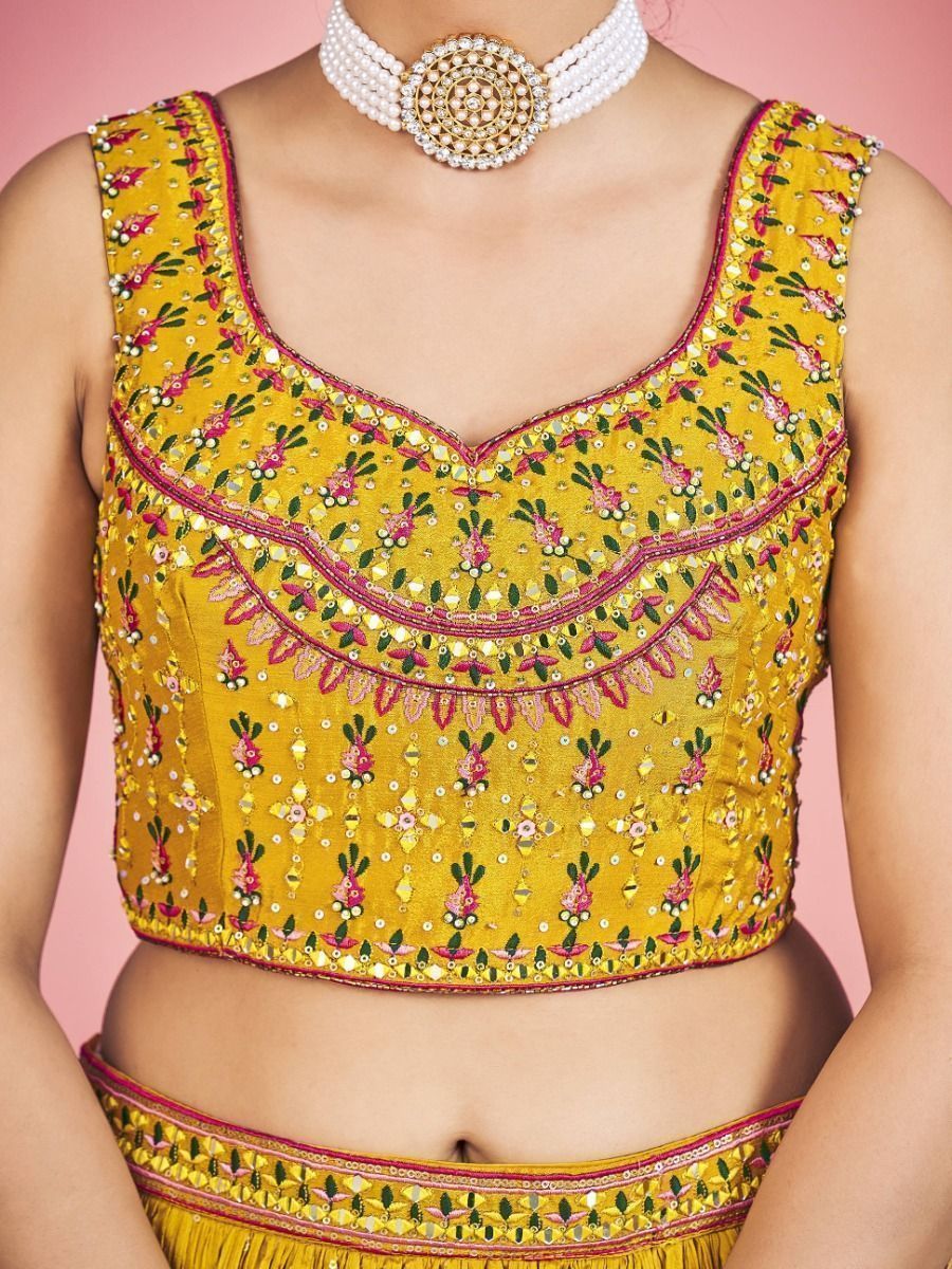 Yellow Pakistani Georgette Lehenga Choli For Indian Festivals & Weddings - Thread Embroidery Work, Mirror Work