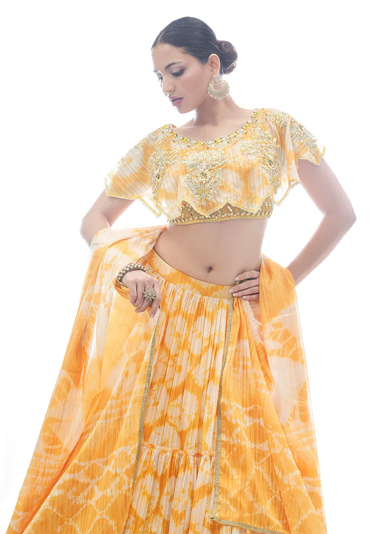 Yellow Pakistani Jacquard Lehenga Choli For Indian Festival & Weddings - Thread Embroidery Work,