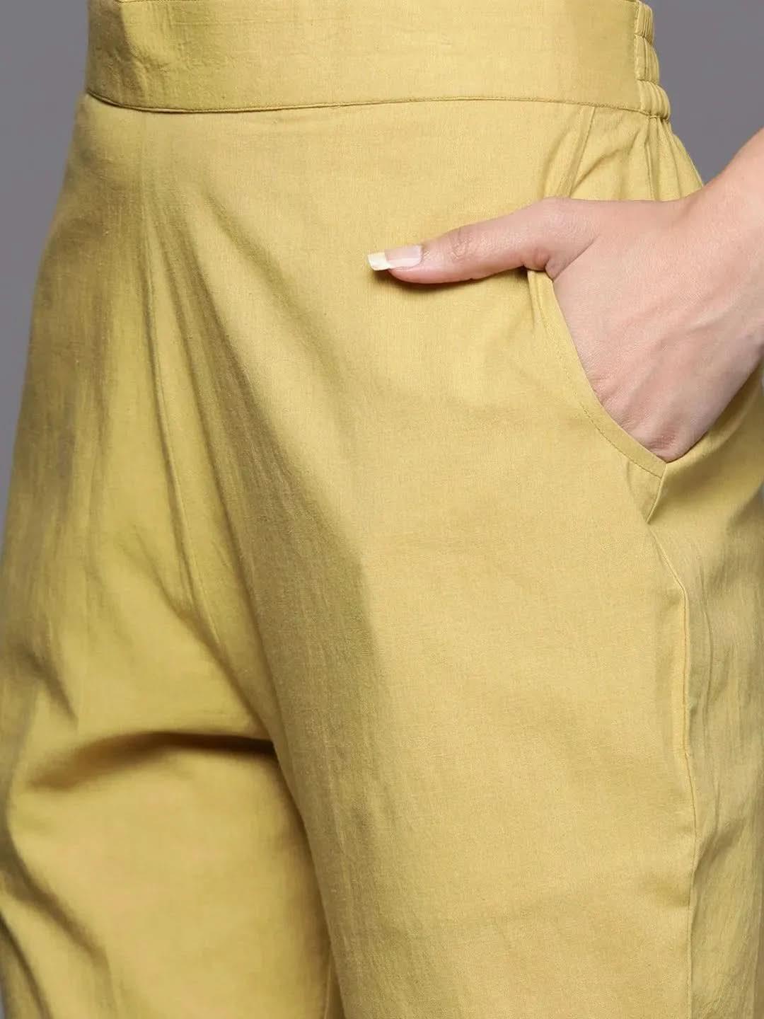 Anouk Yellow Printed Chanderi Silk Straight Kurta With Dupatta