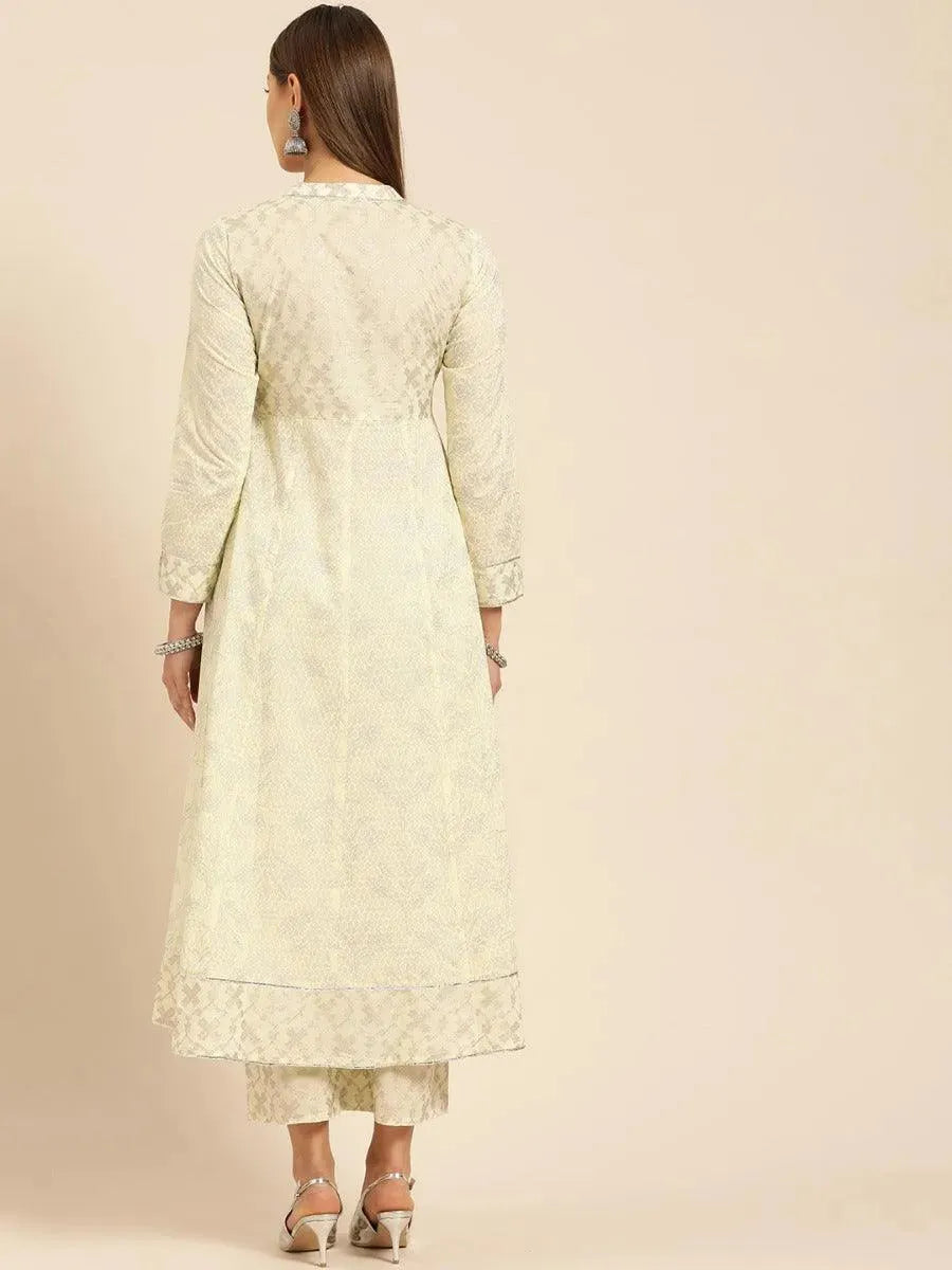 Anouk Yellow Printed Cotton Anarkali Kurta With Palazzos