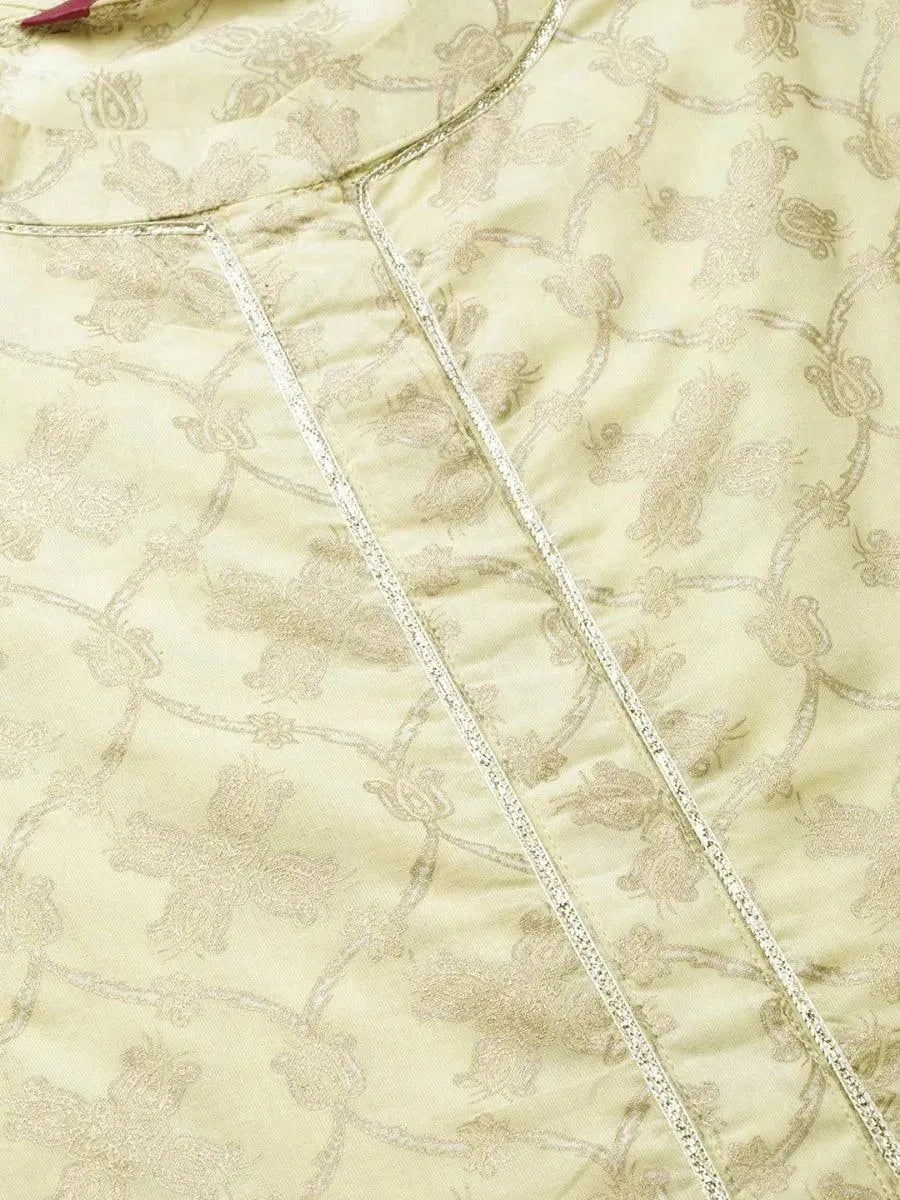 Anouk Yellow Printed Cotton Anarkali Kurta With Palazzos