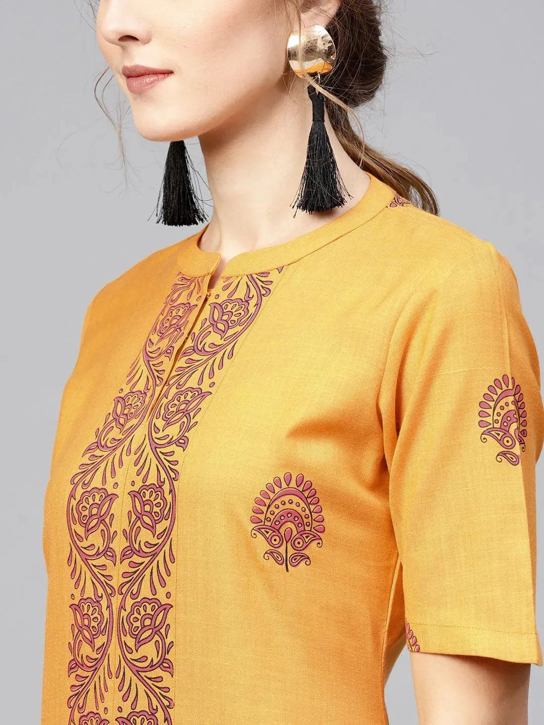 Anouk Yellow Printed Cotton Kurta
