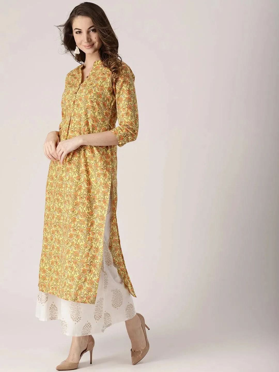 Anouk Yellow Printed Cotton Kurta