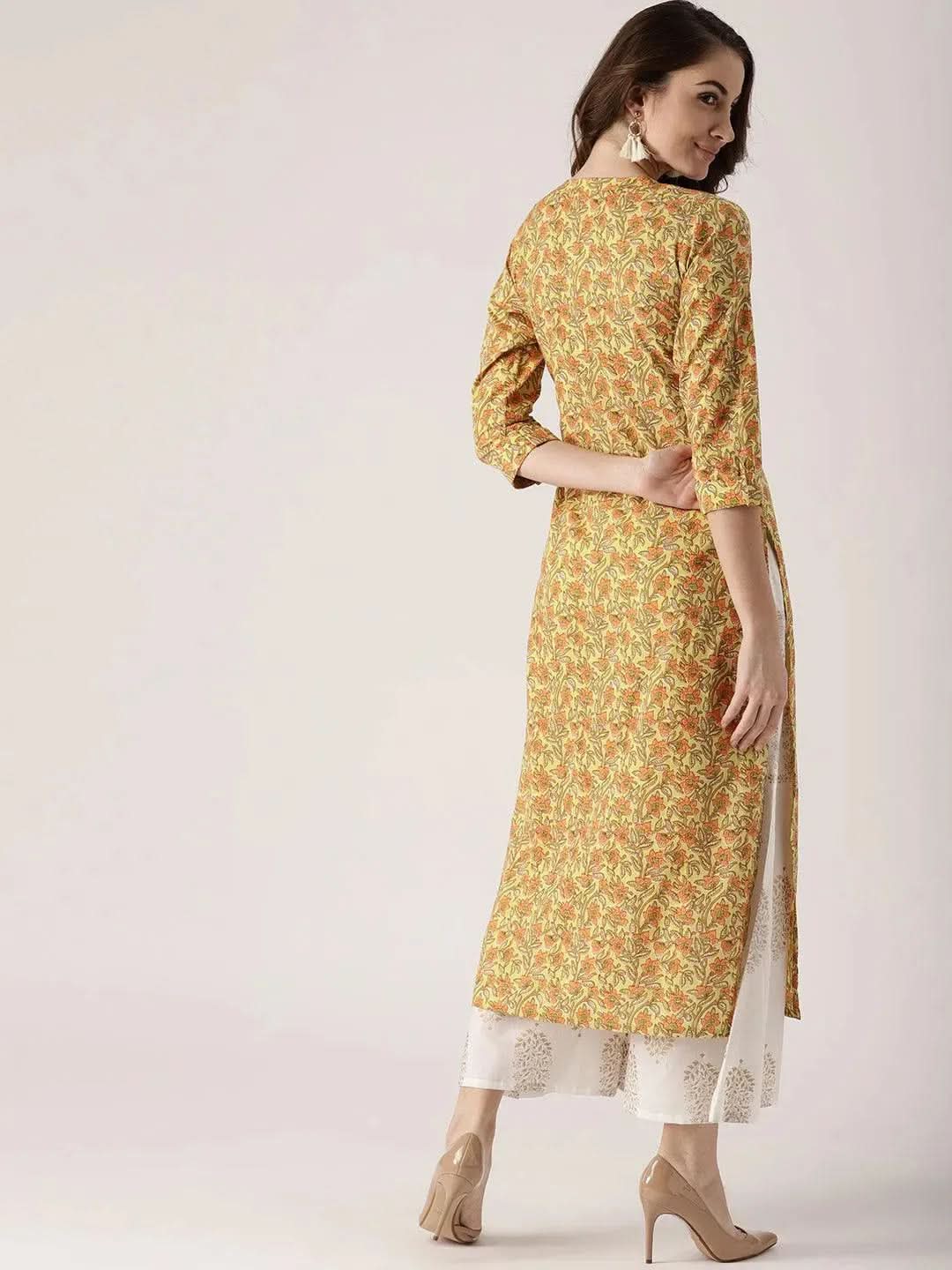 Anouk Yellow Printed Cotton Kurta