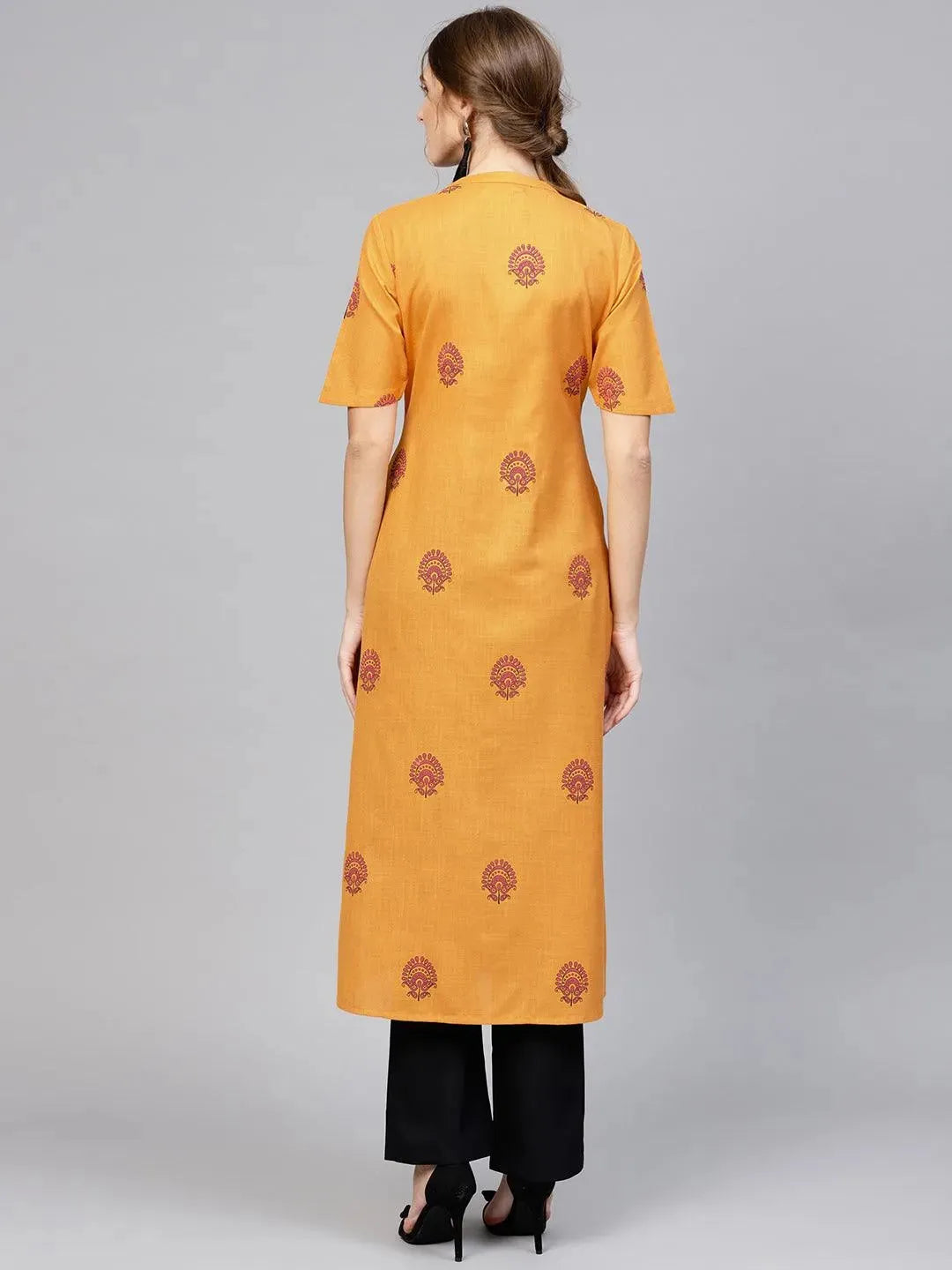 Anouk Yellow Printed Cotton Kurta
