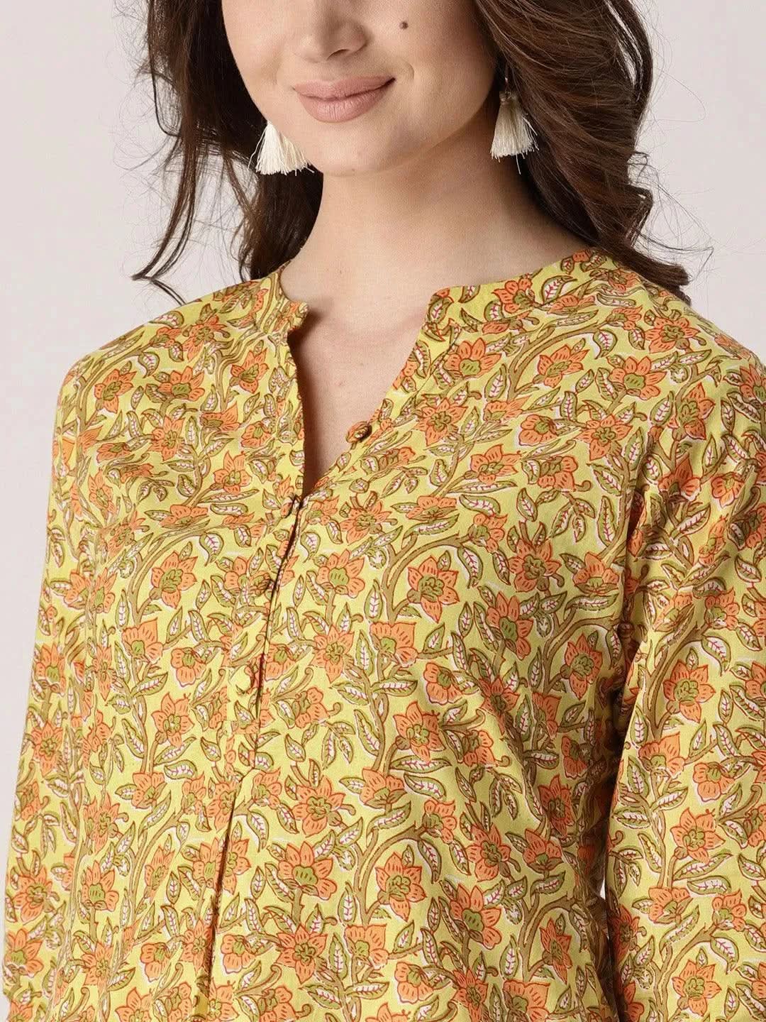 Anouk Yellow Printed Cotton Kurta