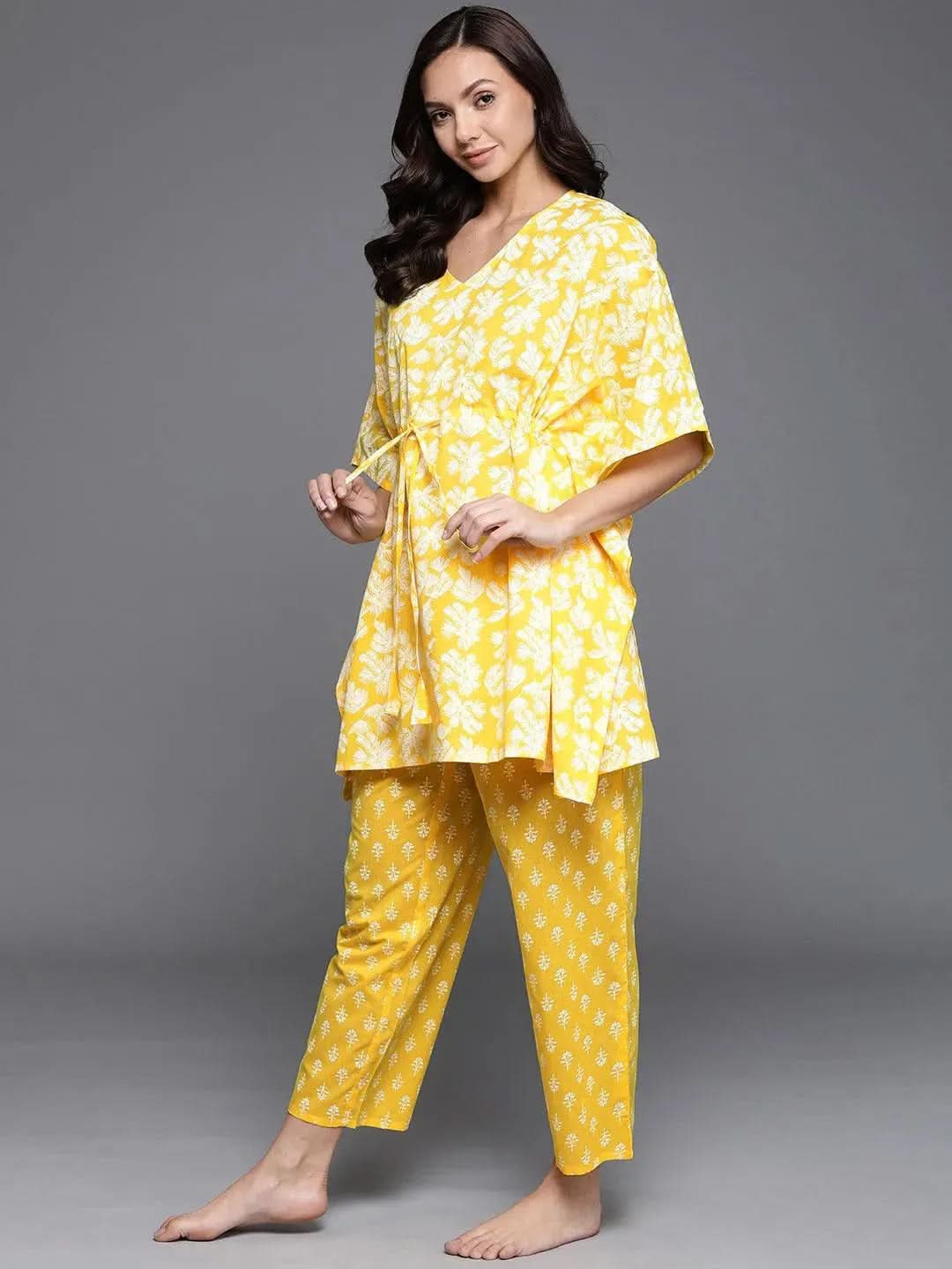 Anouk Yellow Printed Cotton Night Suit