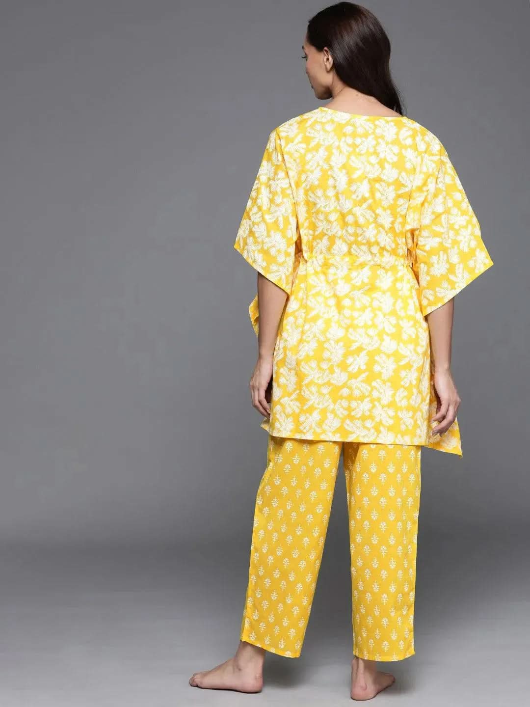Anouk Yellow Printed Cotton Night Suit
